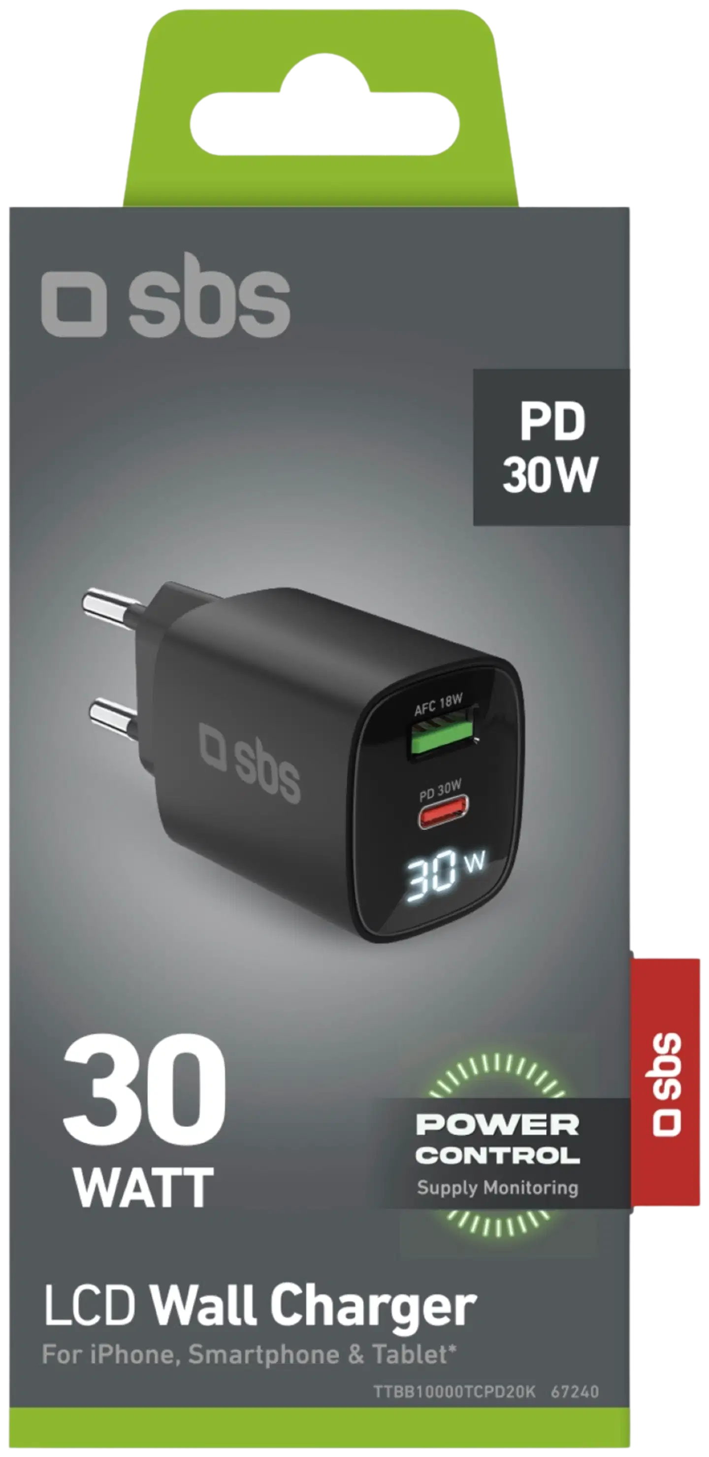 SBS seinälaturi Gan Usb-C + Usb-A + LCD 30 W - 2