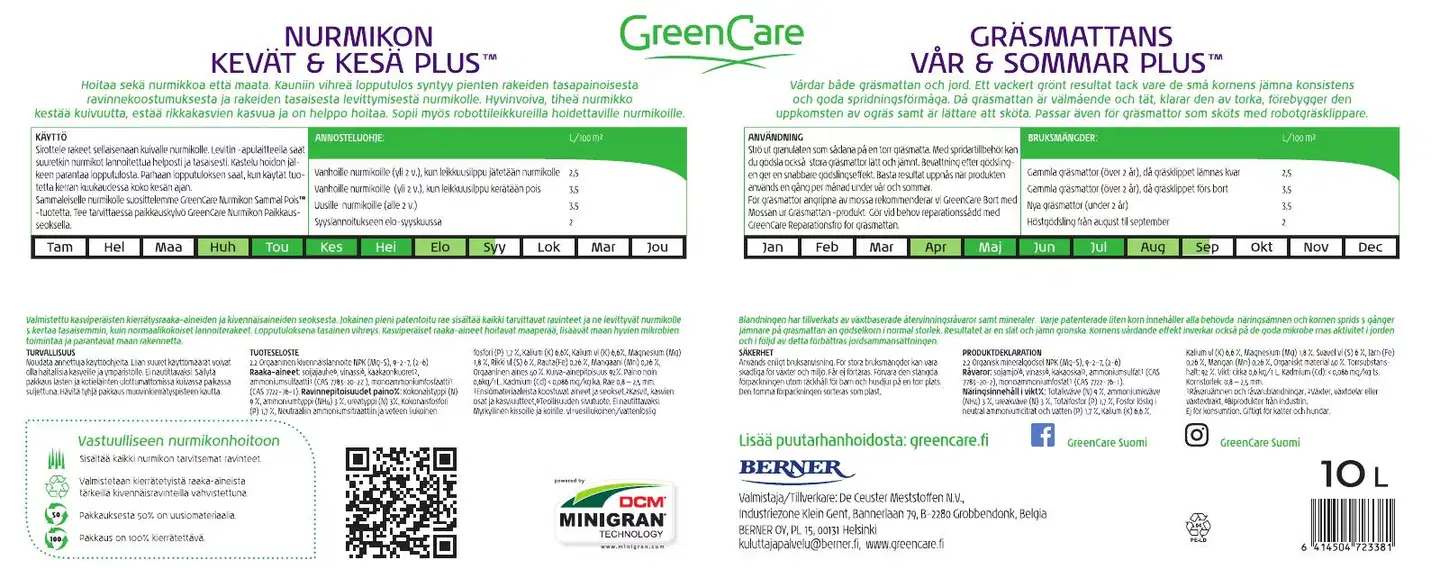 GreenCare 10l Nurmikon kevät&kesä kaksivaikutteinen lannoite - 2