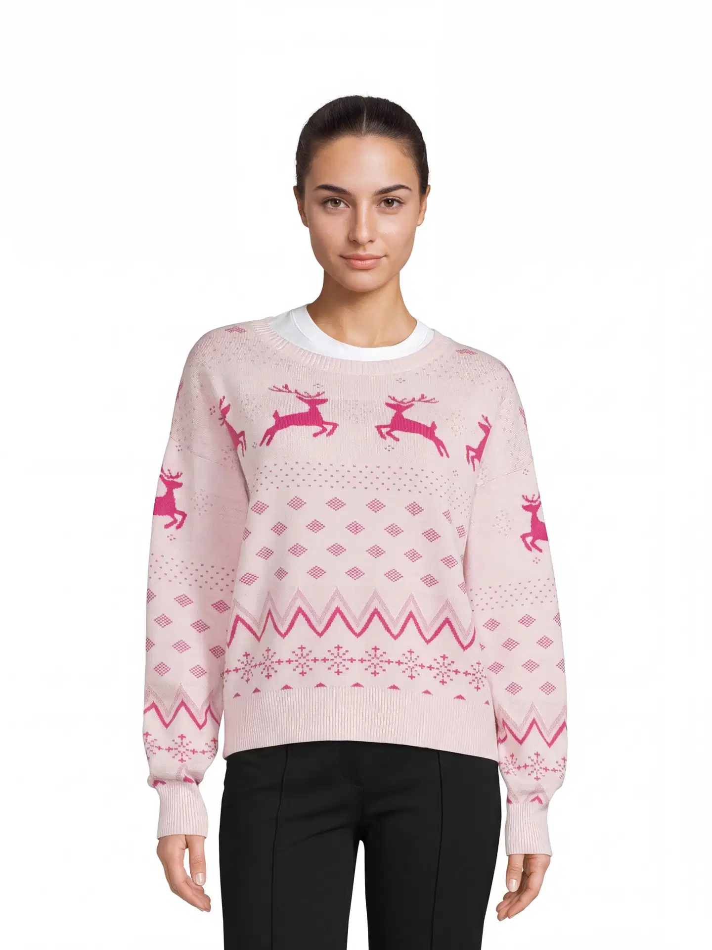 House naisten jouluneule jacquard 213HX42268 - Pink - 1