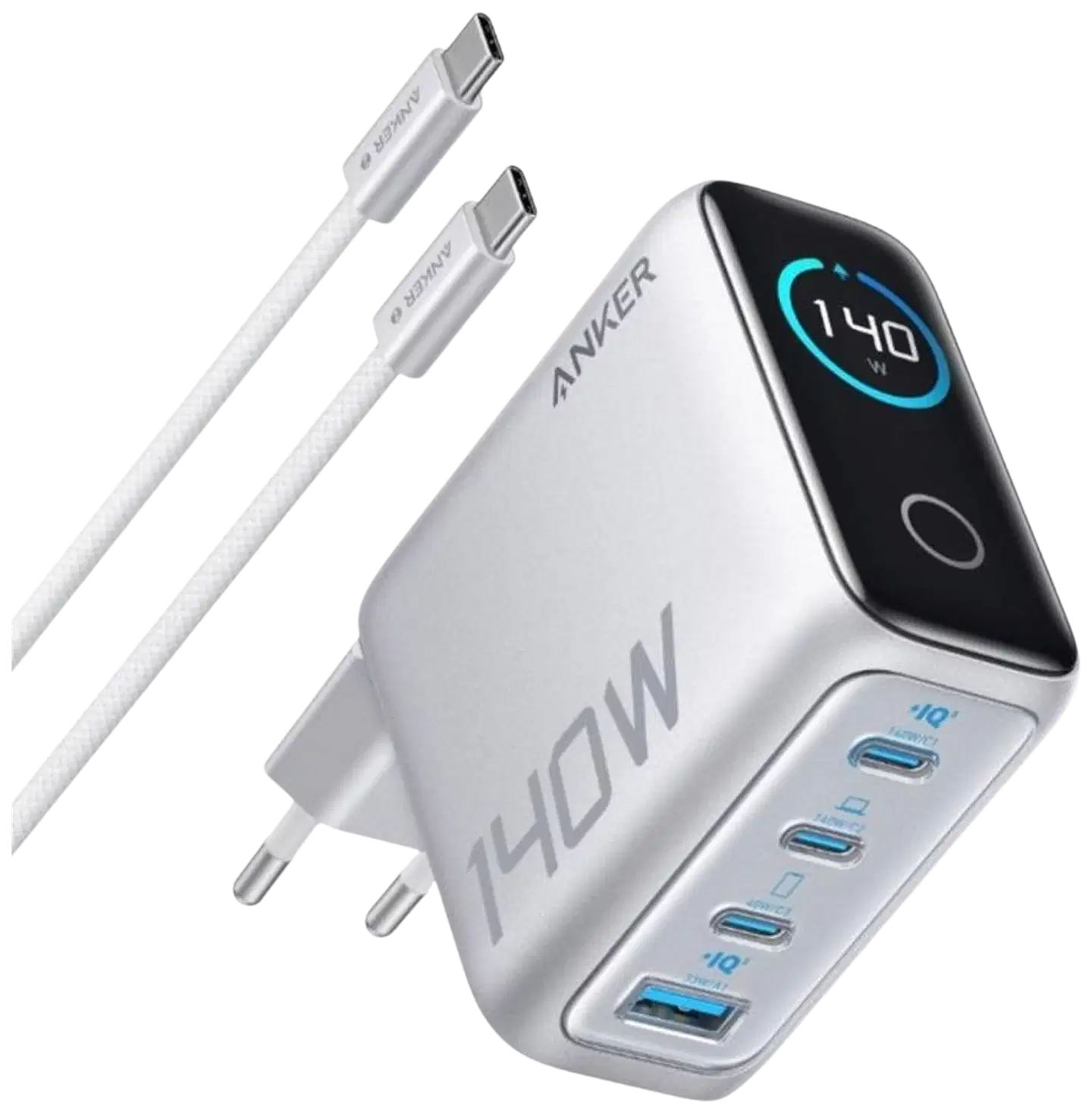 Anker Laptop verkkolaturi, 140W, hopea