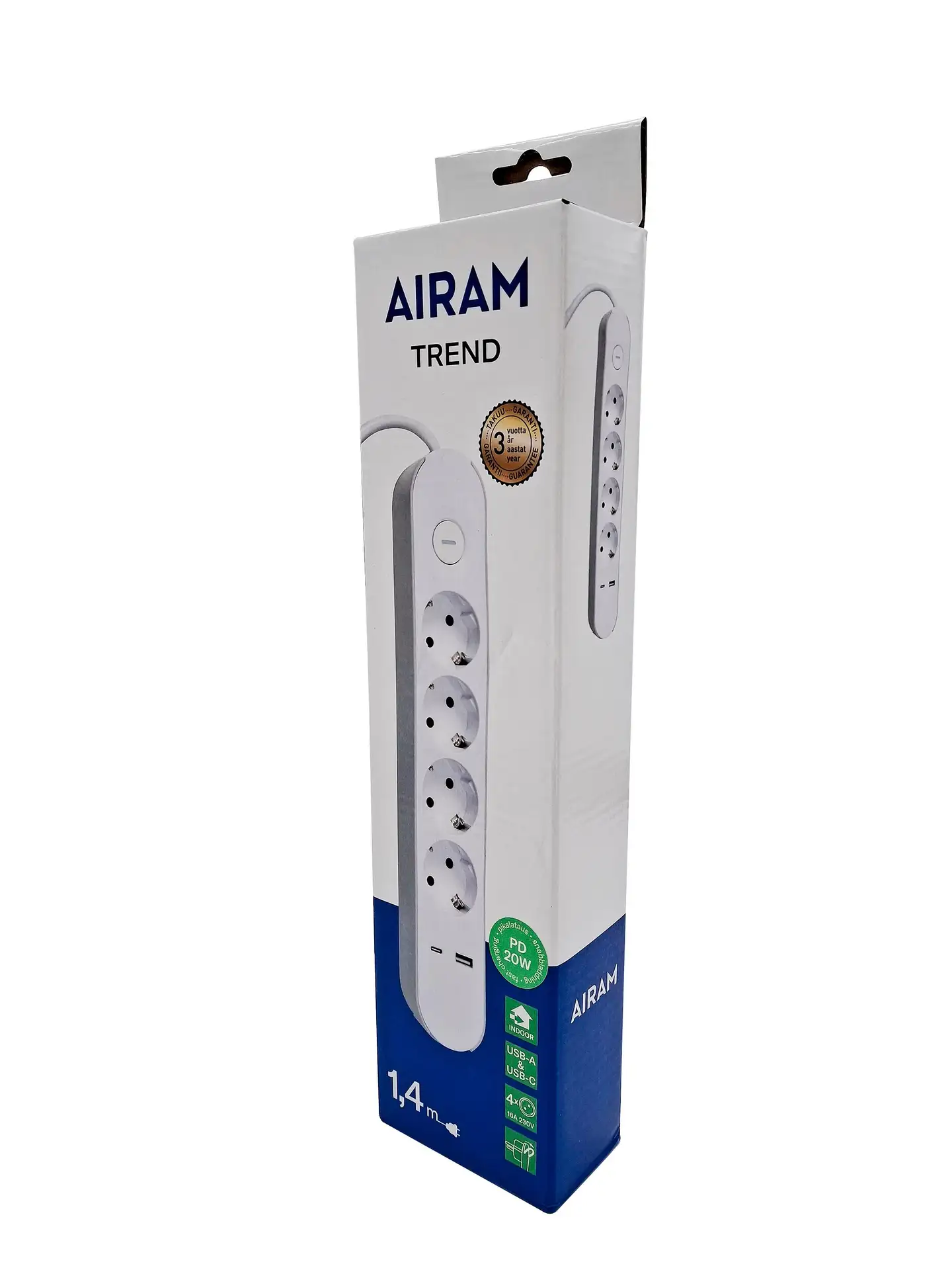 Airam TREND 4-OS+2USB JATKOJOHTO 1,4M VA - 3