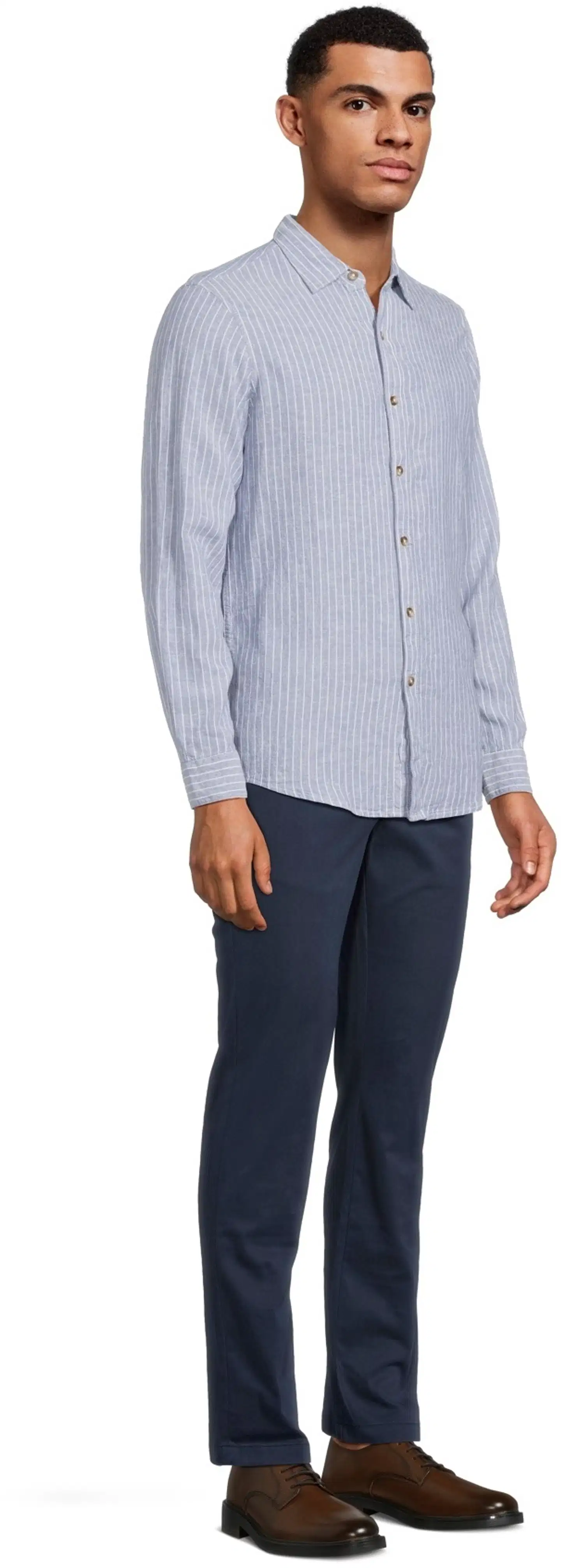 London Fog miesten raidallinen pellavakauluspaita 194LF15263 - Blue striped - 4