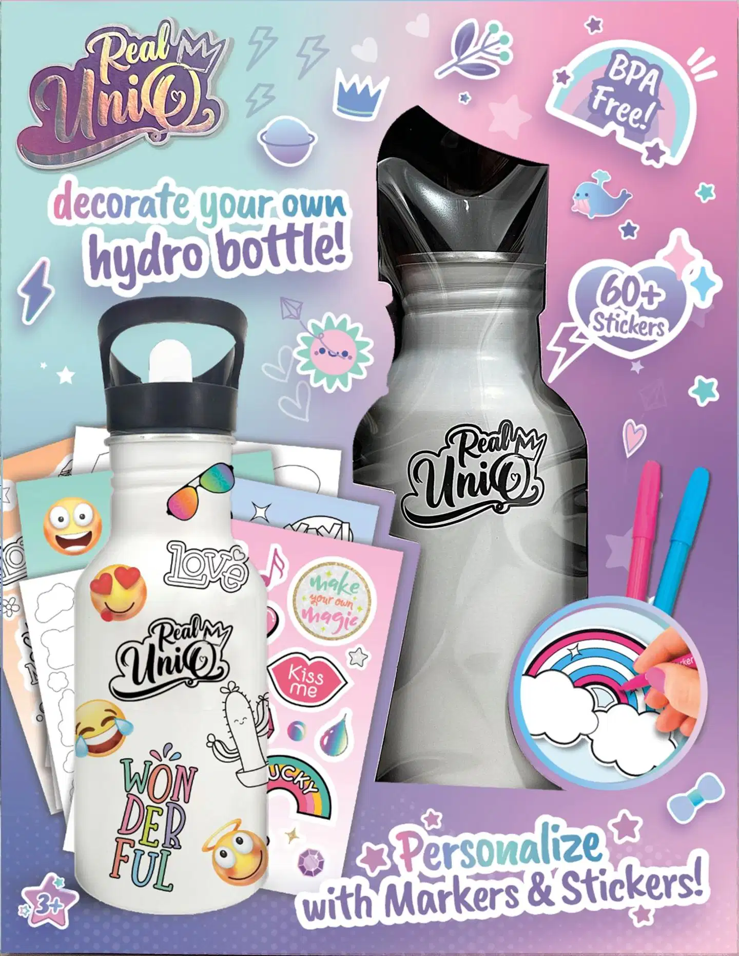 Real UniQ DIY Hydro Bottle -juomapullo 21 cm, koristele itse - 1