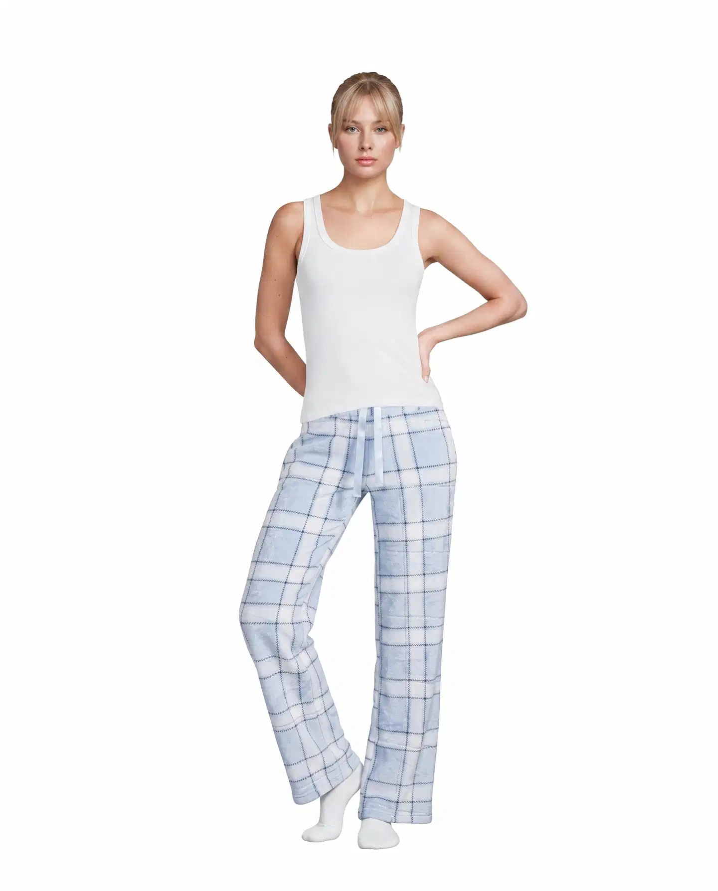 Actuelle naisten fleecehousut 212A382636 - Blue check - 4