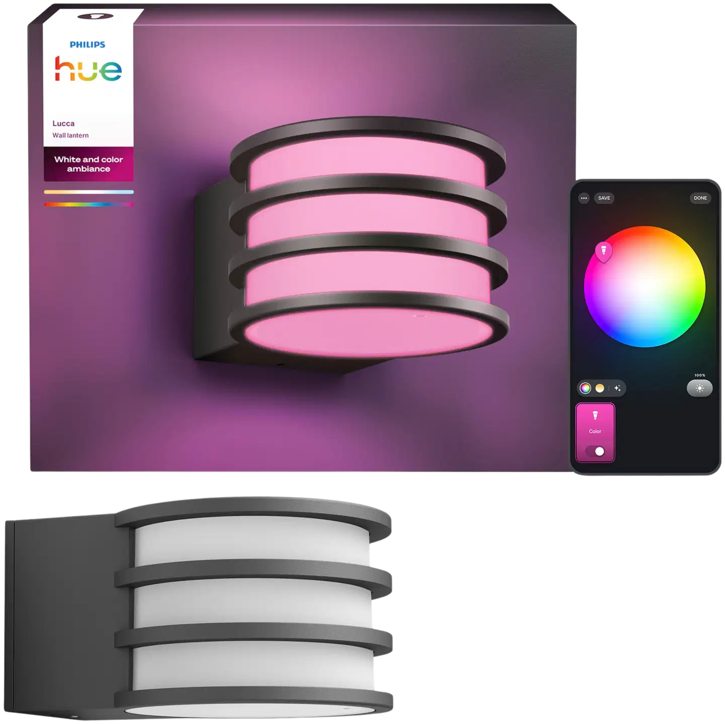 Philips Hue Lucca -seinävalaisin ulkokäyttöön 8.1W 1000-20000K 1100LM anthracite - 1