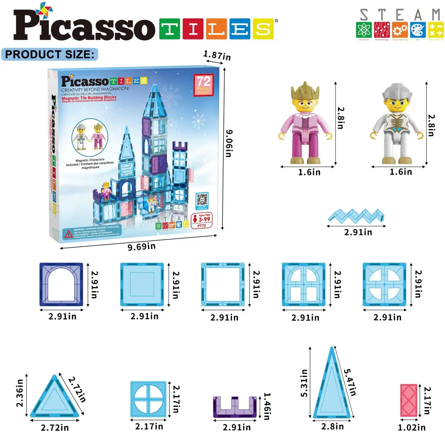 PicassoTiles lelu magneettinen rakennussetti 72-osaa, talviteema - 2