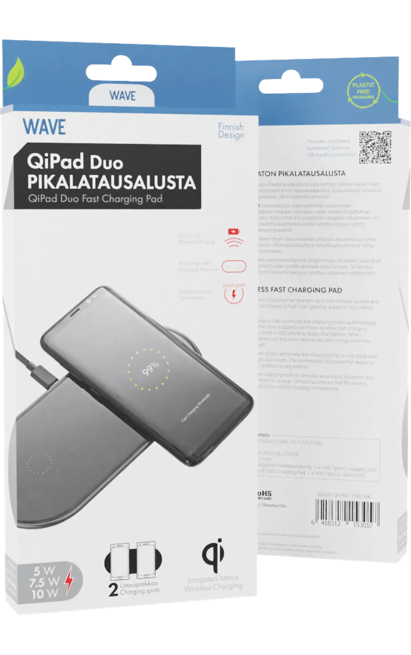 Wave QiPad Duo langaton pikalatausalusta (15 W + 5 W) musta - 4