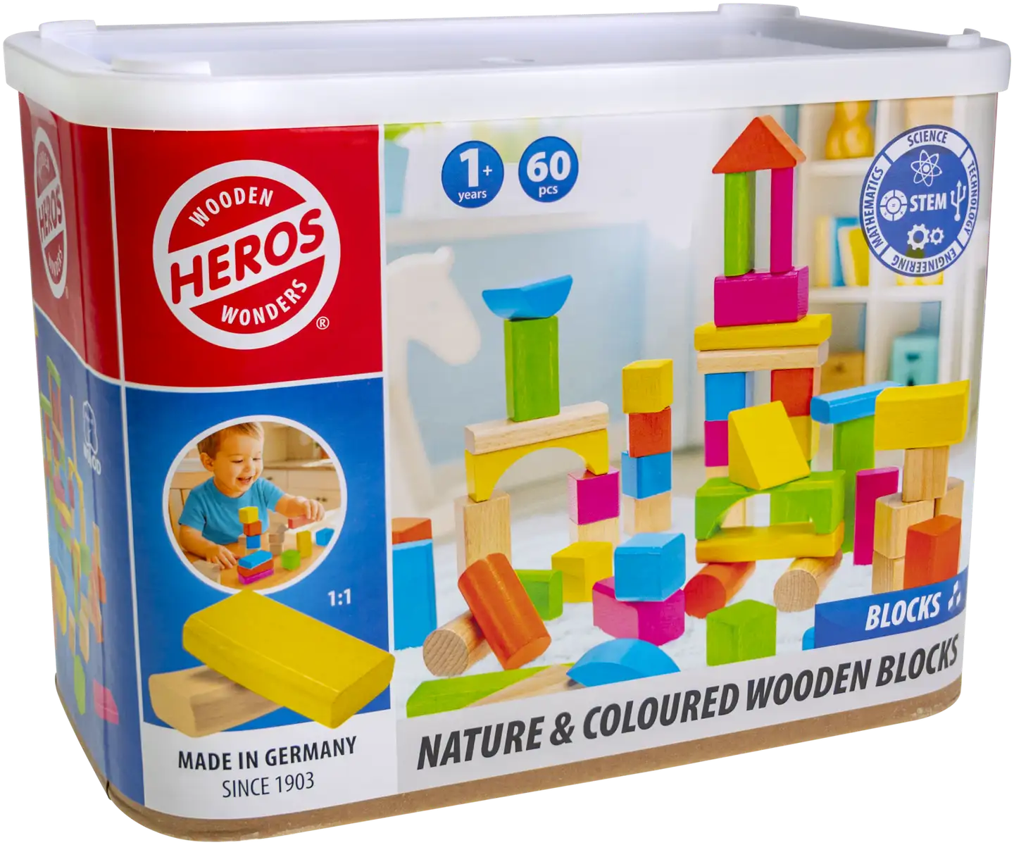 Heros rakennussarja Blocks Luonnonväriset ja värikkäät puiset palikat 60 osaa - 4