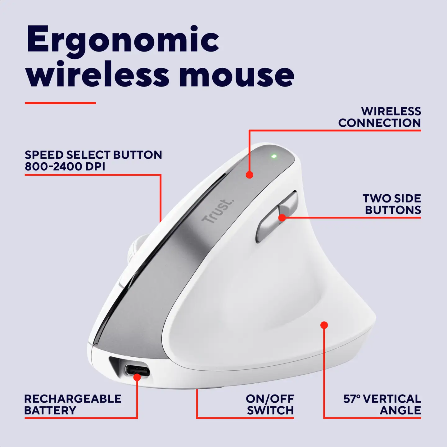 Trust Bayo II ergonominen langaton hiiri valkoinen - 7