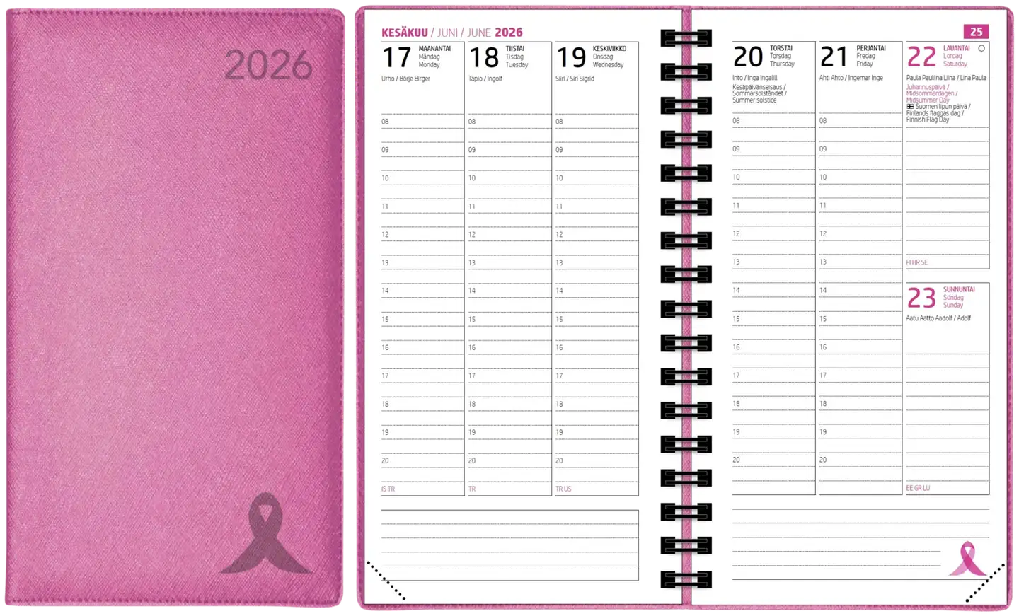 Taskukalenteri Roosa nauha 2026