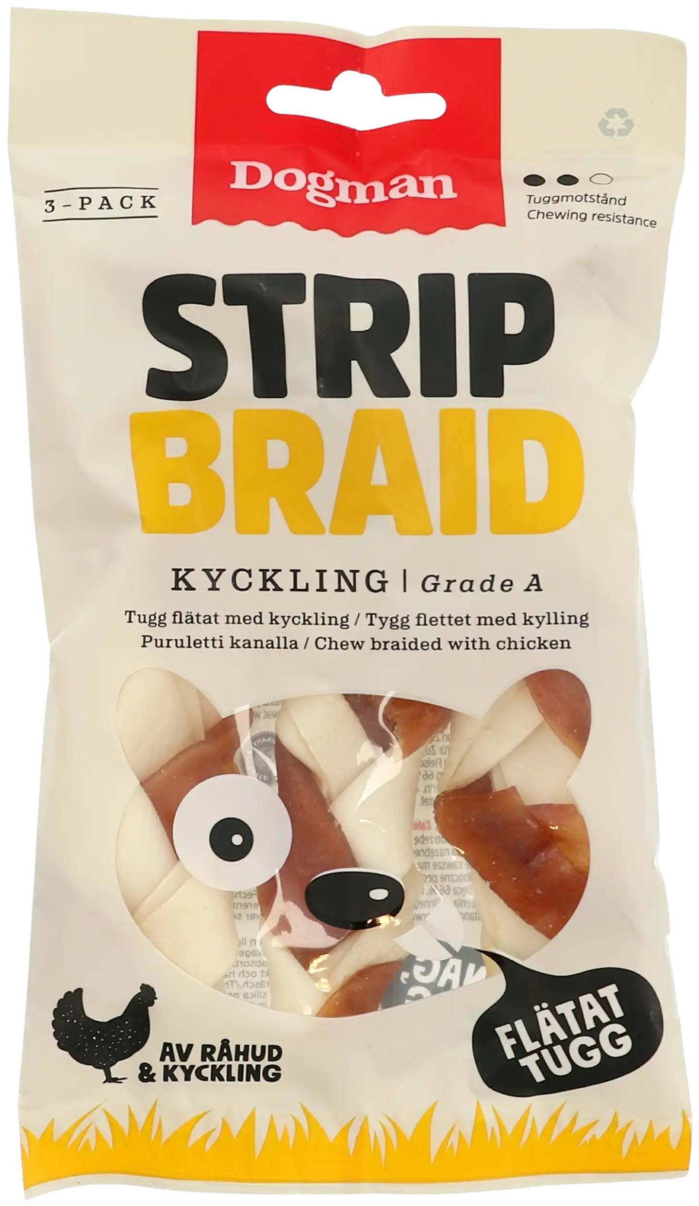 Dogman Strip Braid tugg flätat kyckling 3pack