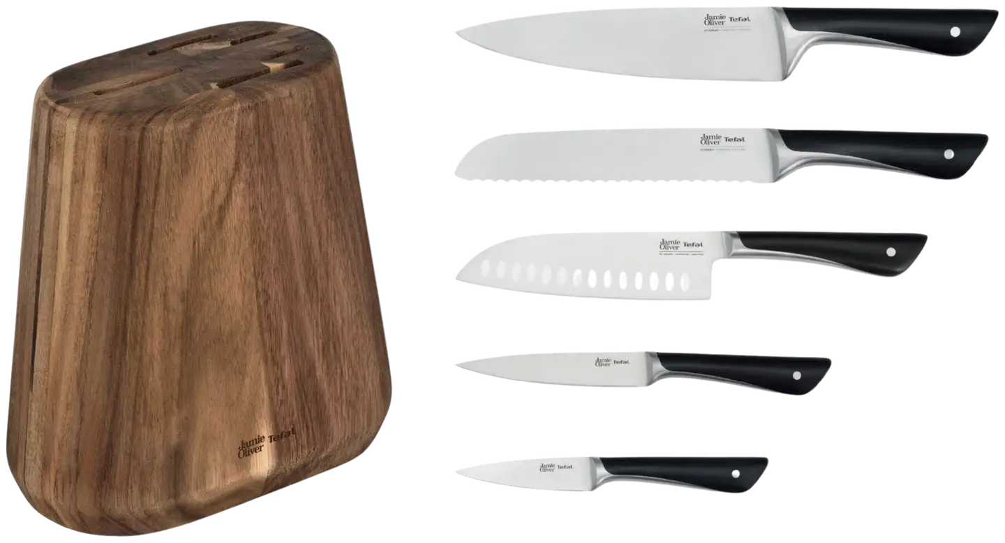 Tefal Jamie Oliver veitsisetti 5 osaa (kokkiveitsi 20 cm, Santoku-veitsi 16,5 cm, leipäveitsi 20 cm, yleisveitsi 12 cm, juures-/vihannesveitsi 9 cm ja veitsitukki) - 3