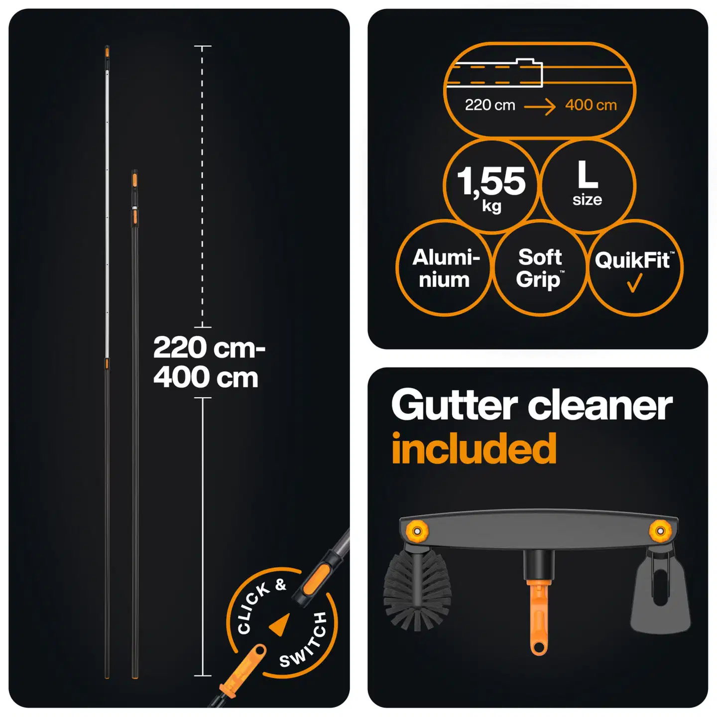 Fiskars OneClick Räystäsk.puhd. + telesk.varsi L - 2