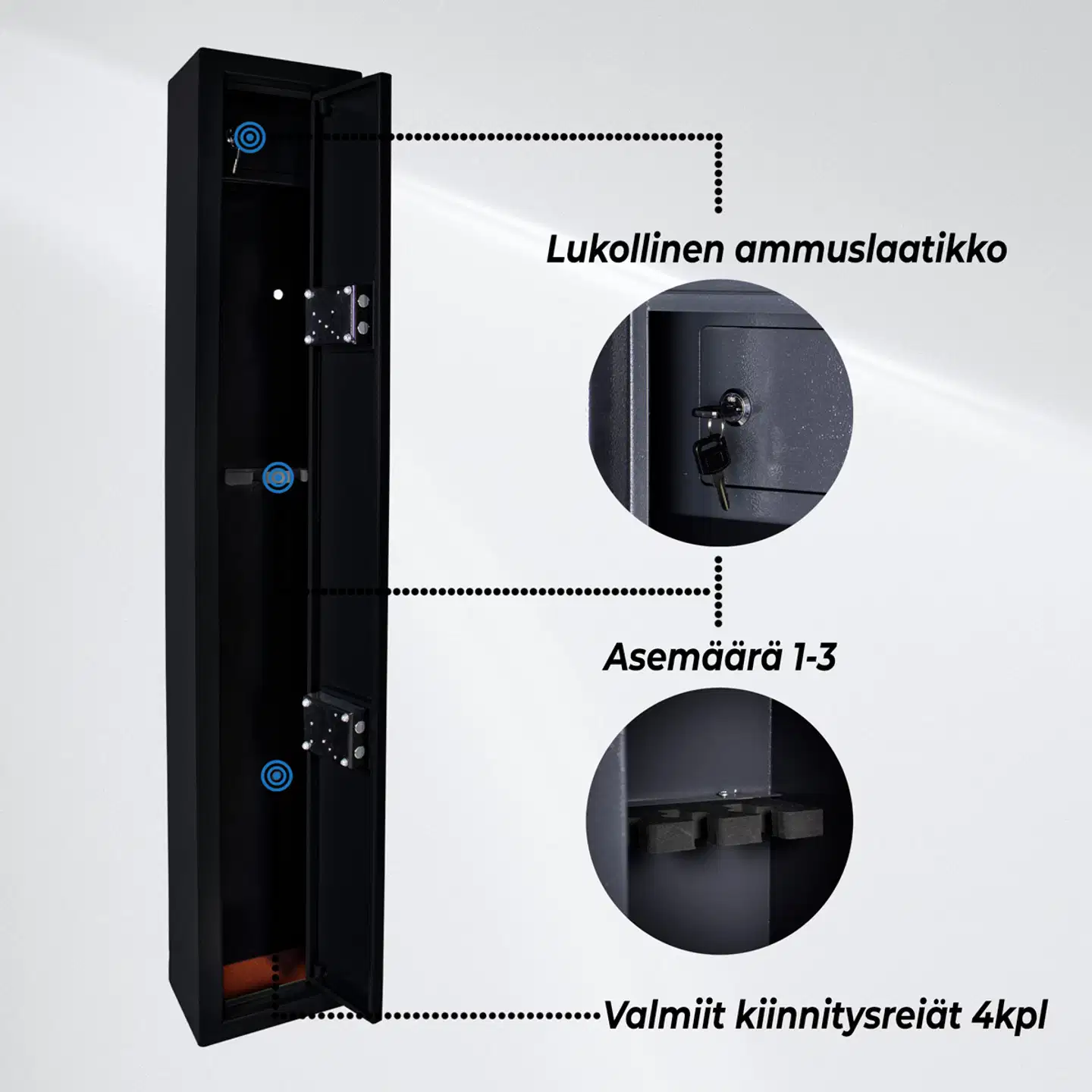 Trekker asekaappi 3 aseelle as300, musta - 3