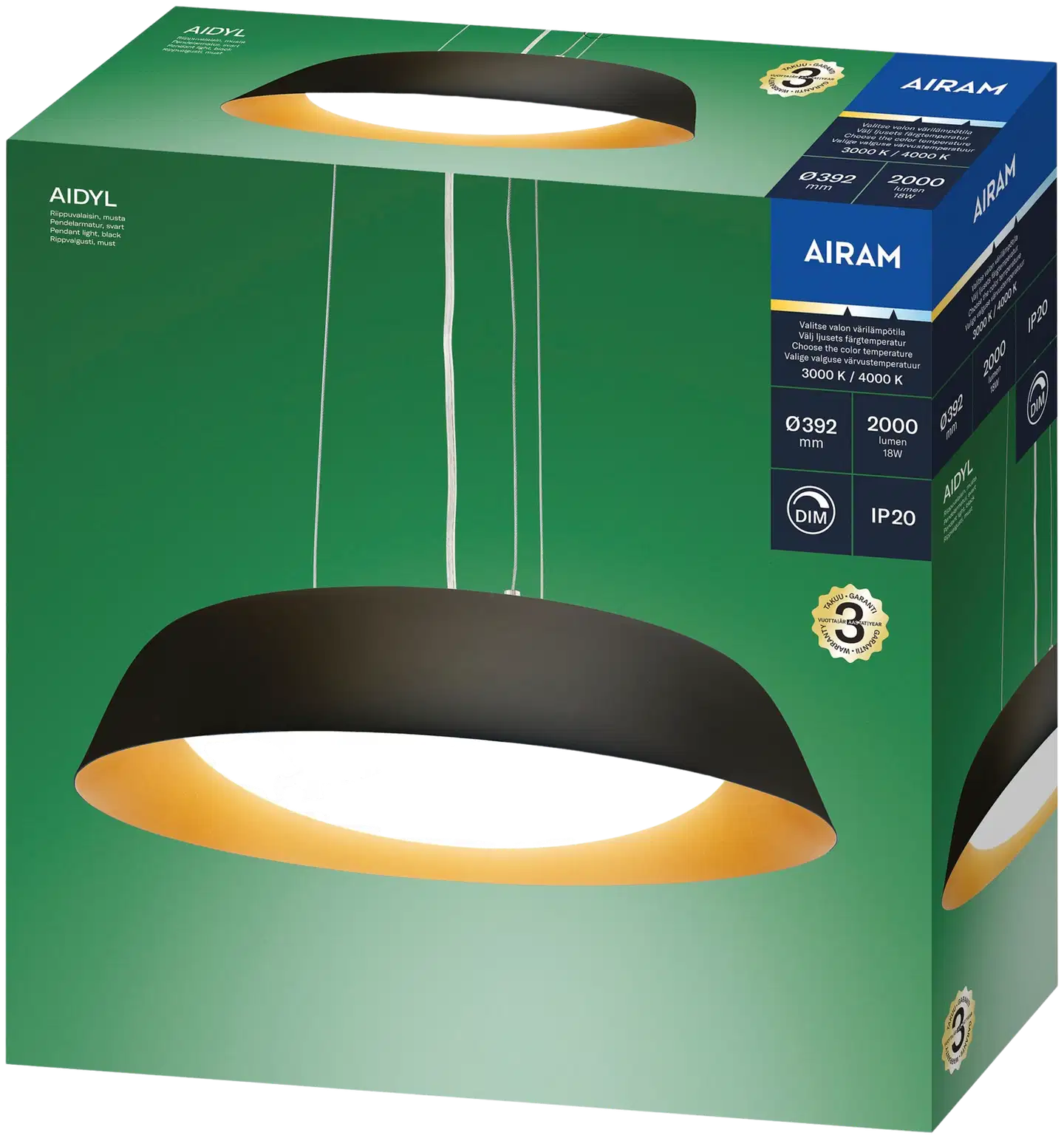Airam Aidyl LED riippuvalaisin musta/shampanja - 2