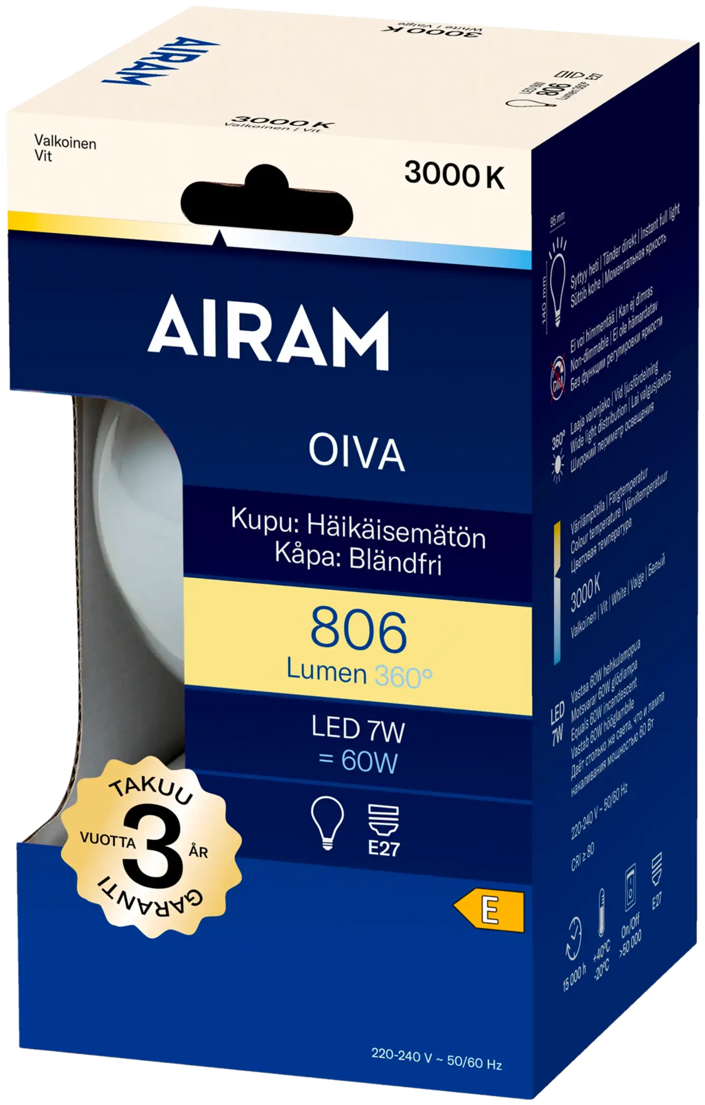 Airam LED Oiva pallokupu 7W/830 806lm E27 - 2