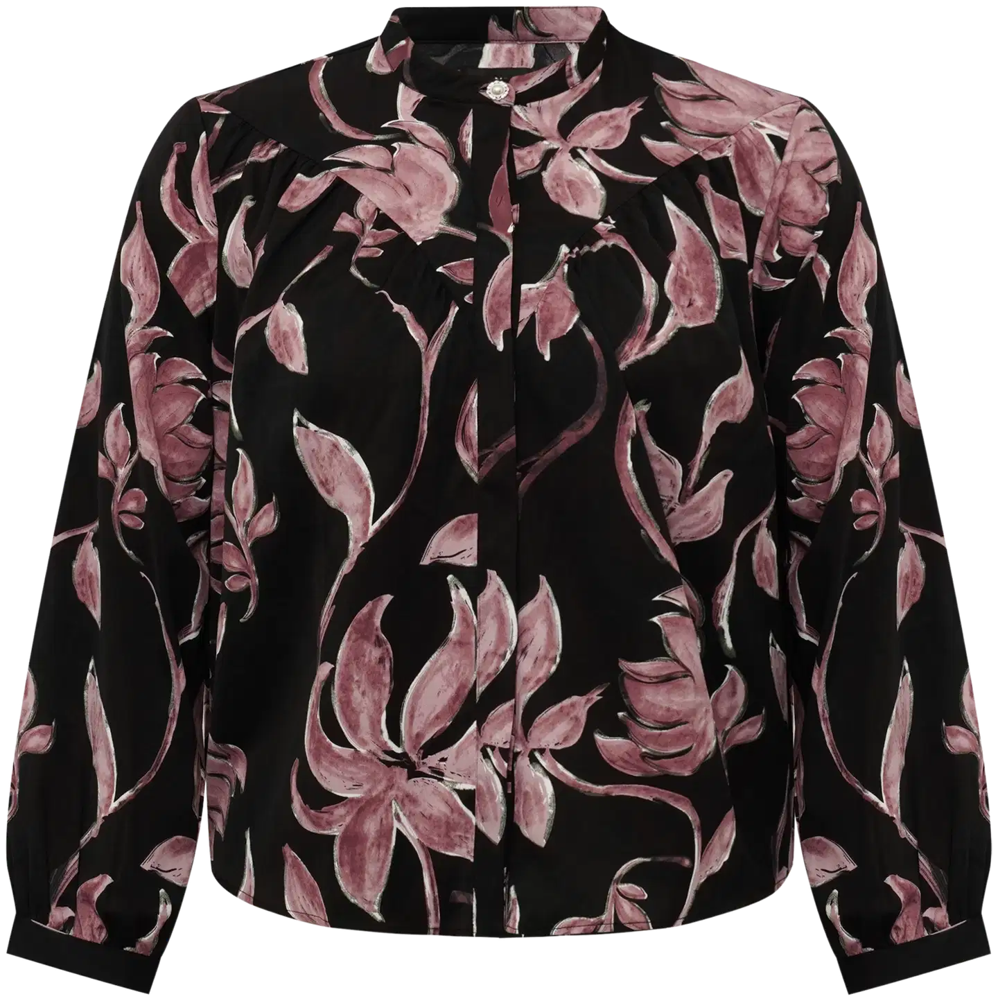 Now Curvy naisten kuosillinen paitapusero koristenapilla, D-mitoitus - D.purple&pink - 1