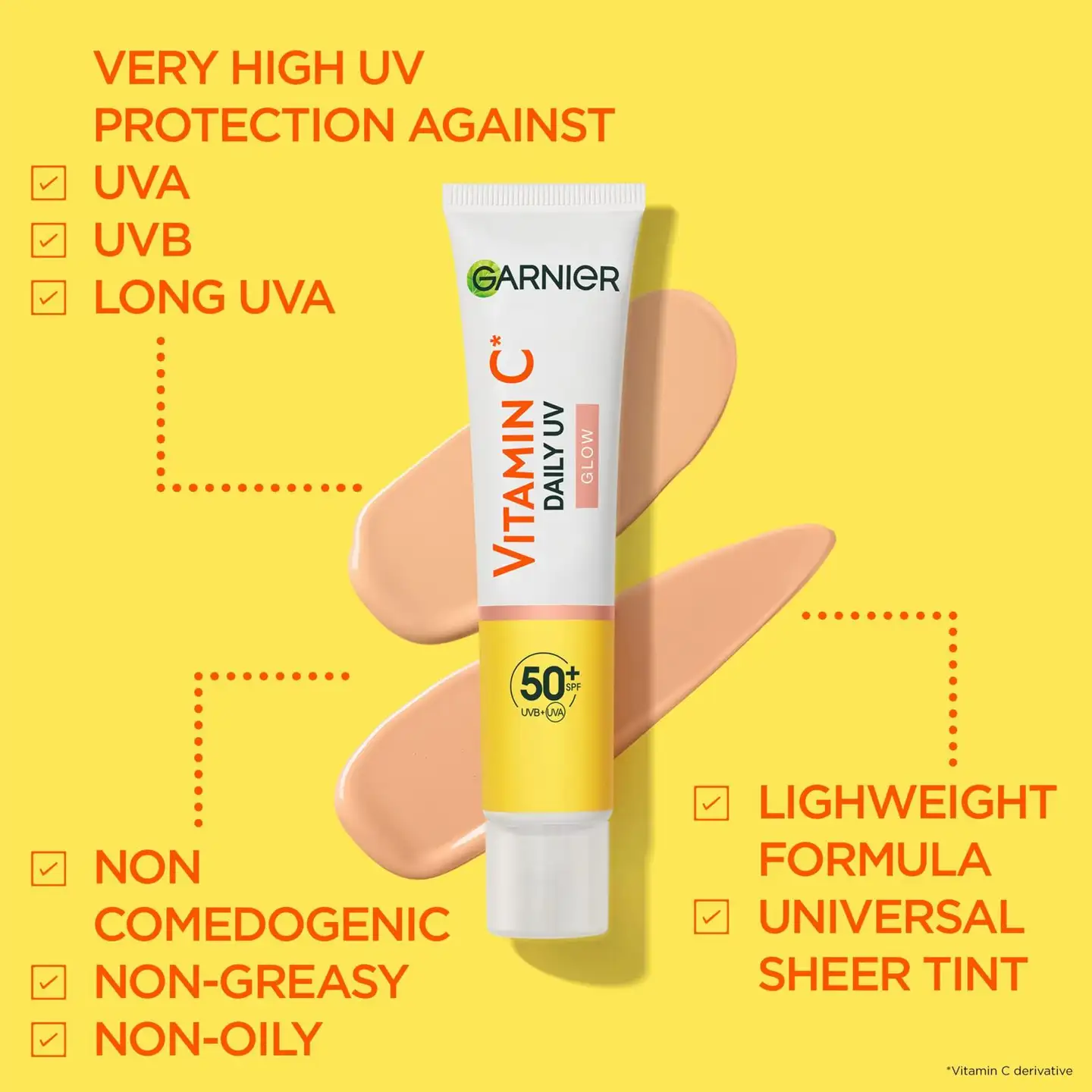 Garnier Vitamin C* Sheer Glow uv-voide SPF50 samealle iholle 40 ml - 3