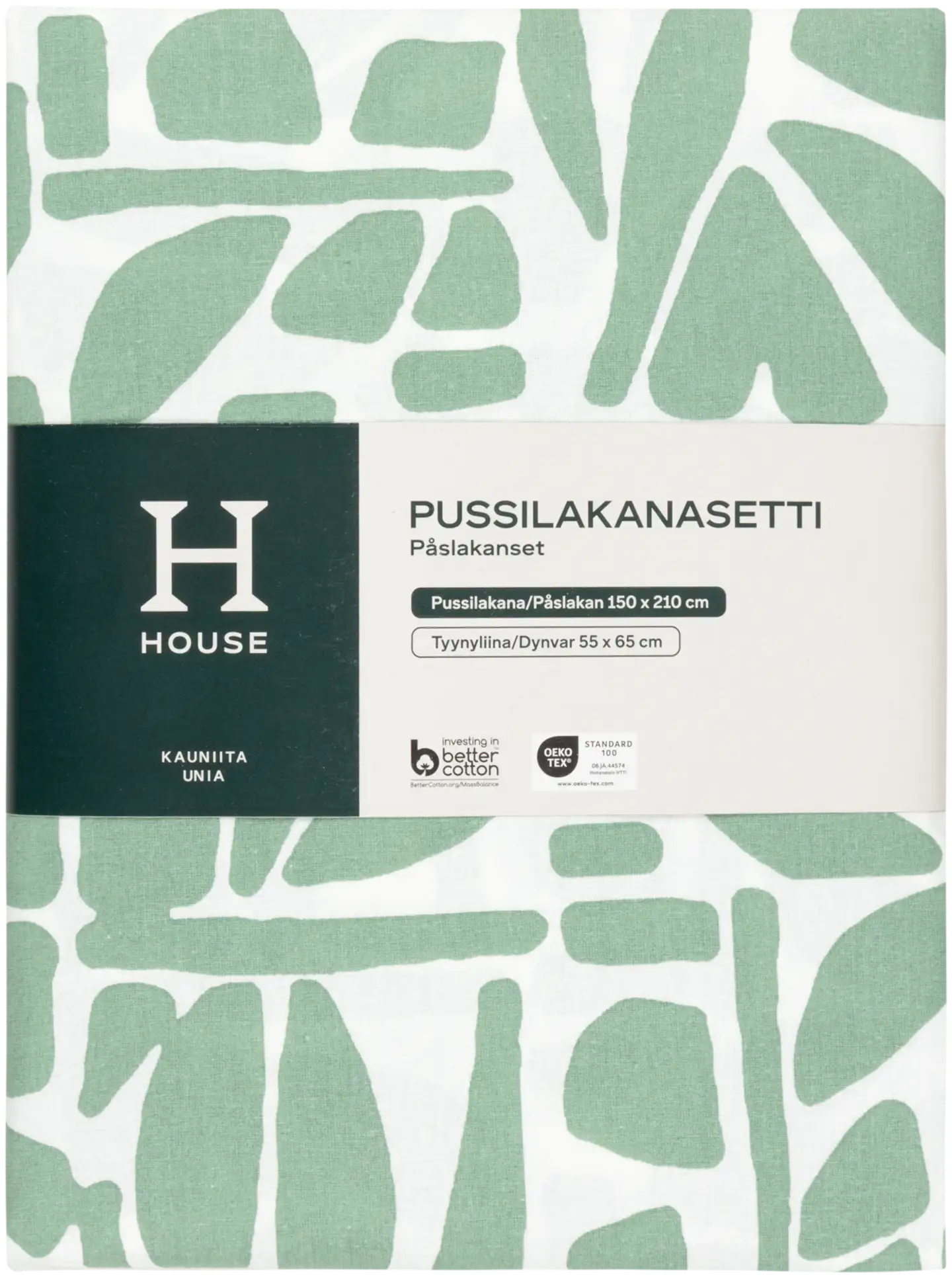 House pussilakanasetti Lehtiruutu 8970 150 x 210 +55 x 65 cm vihreä - 2