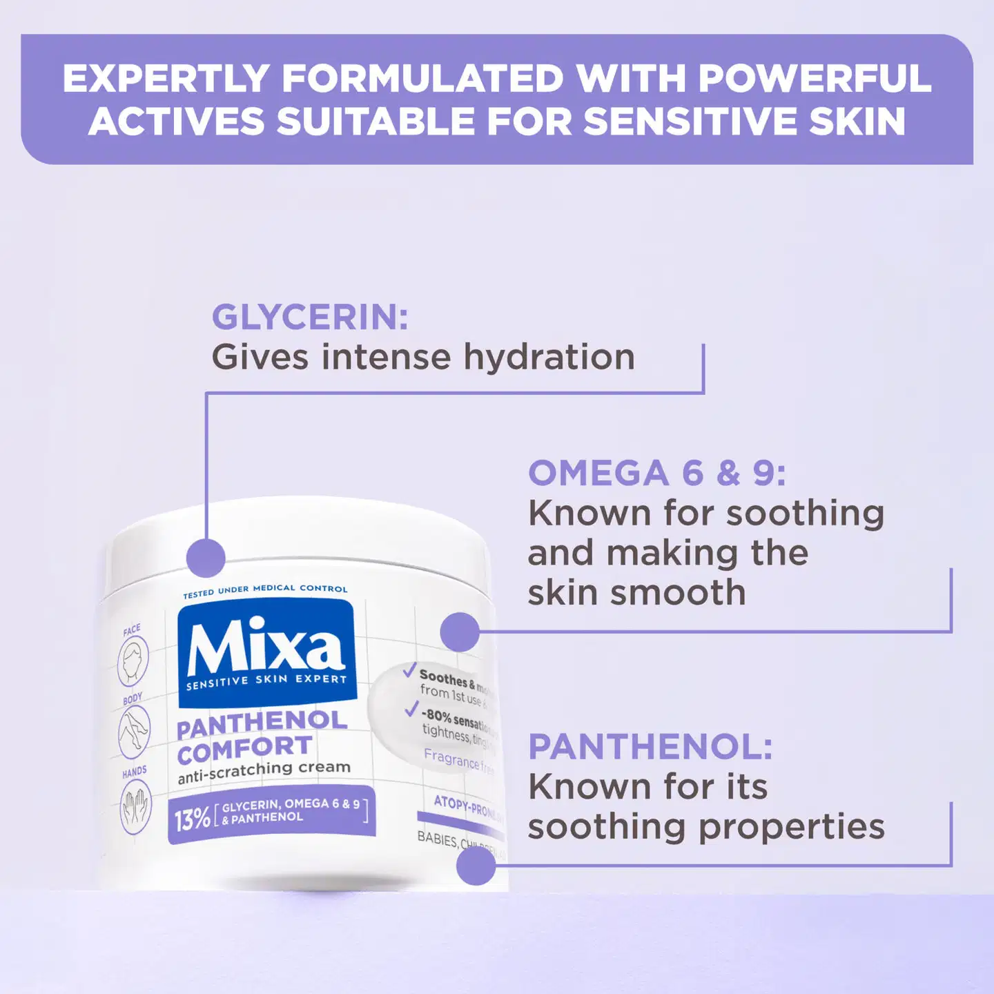 Mixa Panthenol Comfort Voide kuivalle ja herkälle iholle, jolla on taipumus atopiaan 400ml - 3