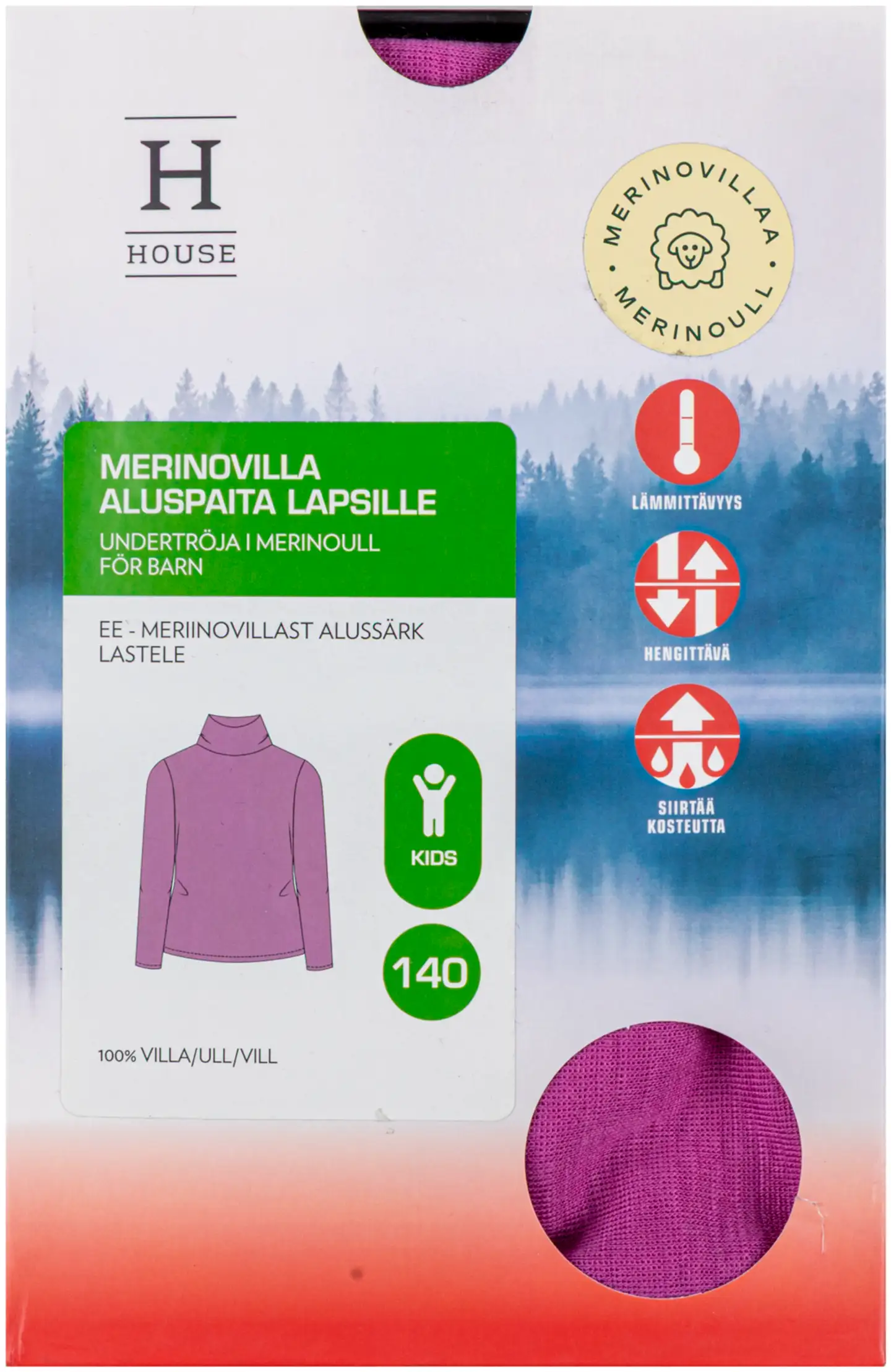 House lasten pitkähihainen aluspaita merinovillaa 230H332543 - 18-3224tcx radiant orchid - 4