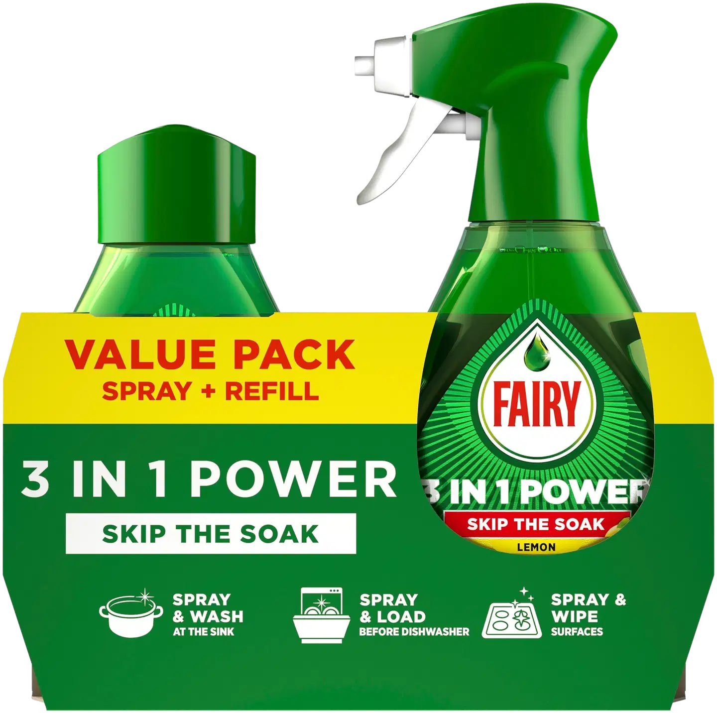 Fairy 3 in 1 Power Spray Lemon 500ml+ refill 500ml