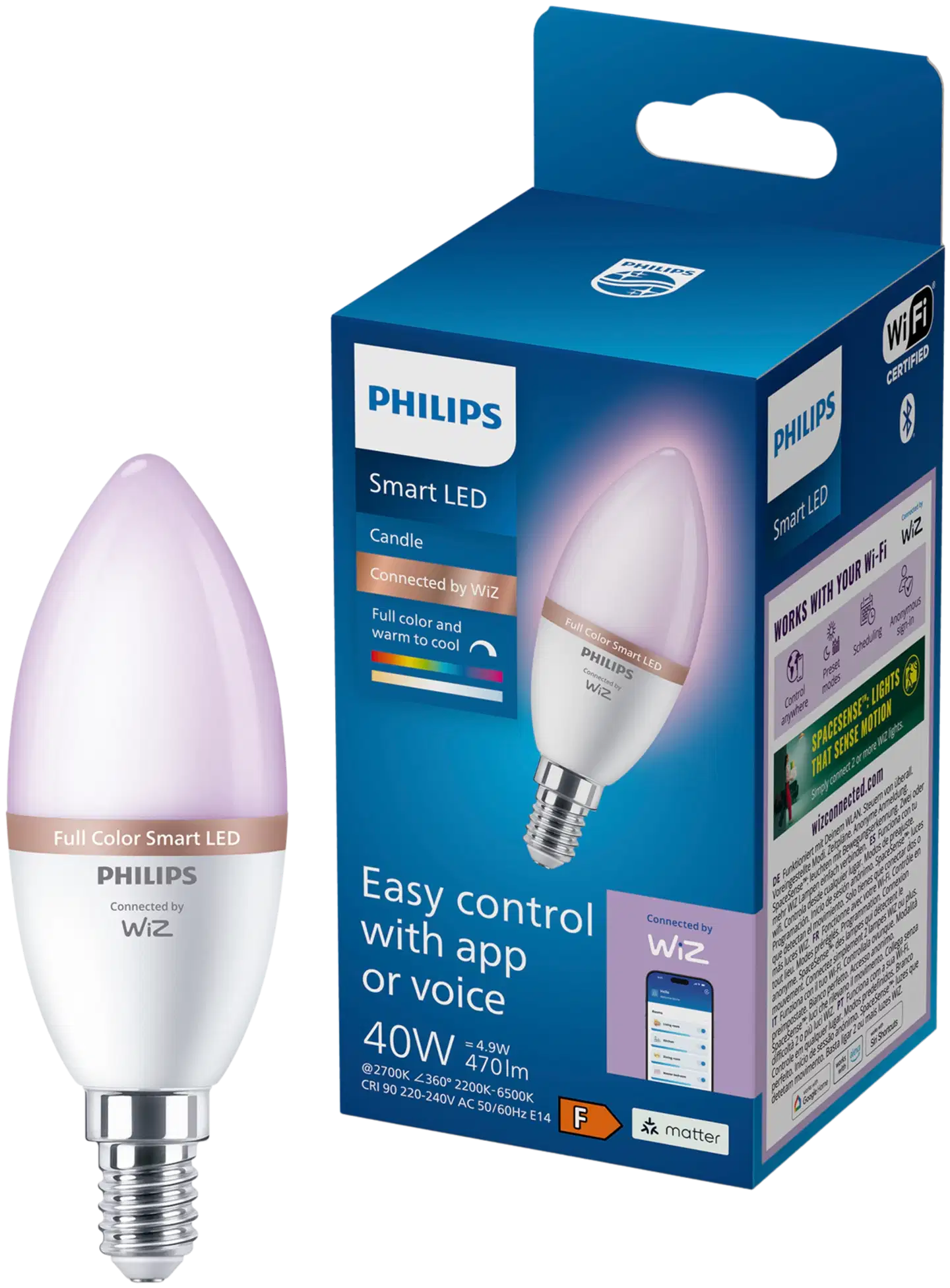 Philips Smart Lighting LED-filamenttilamppu 5W C37 E14 2200-6500K 470lm RGB - 1