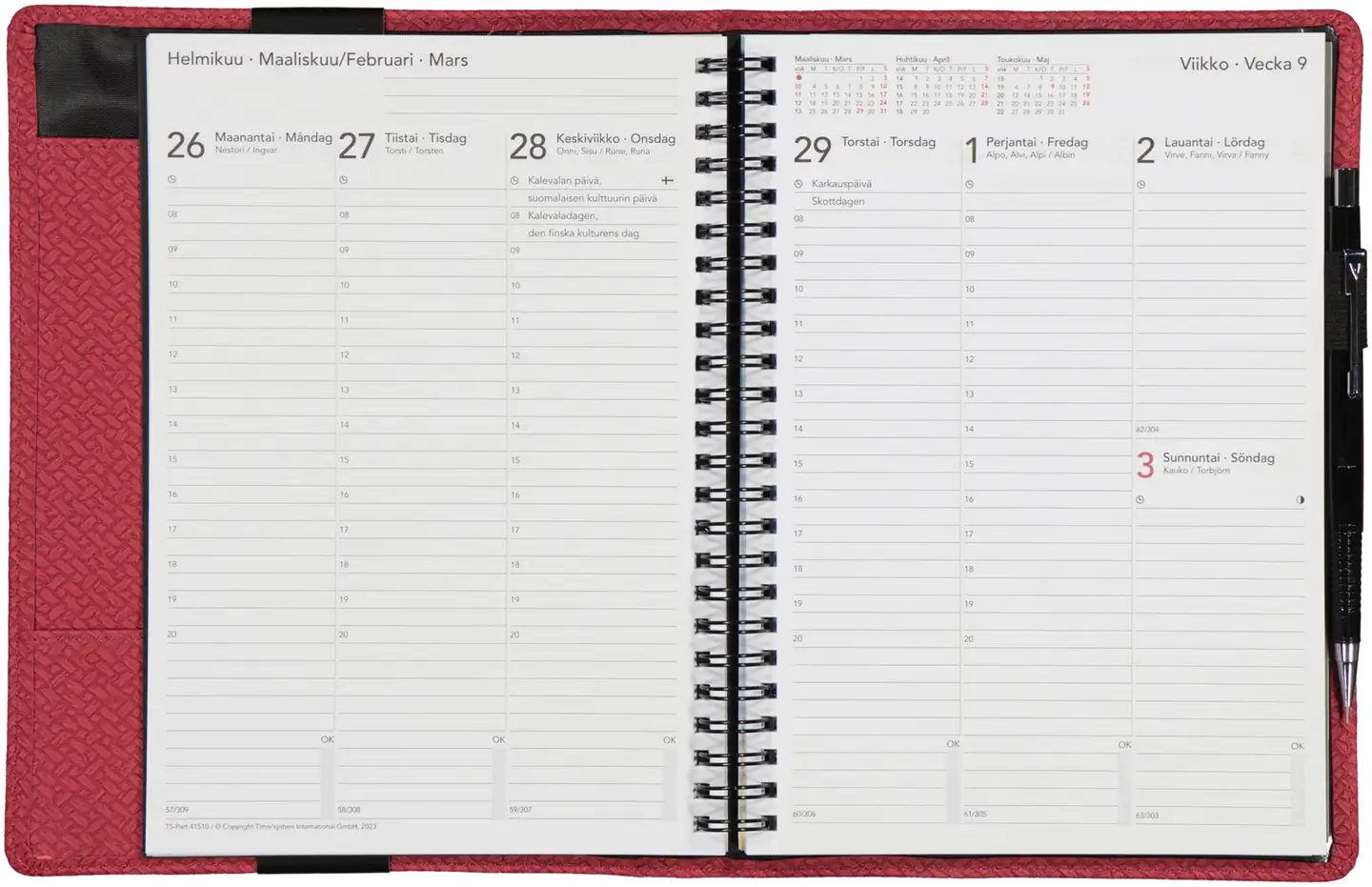 TimeSystem Vuosikalenteri Memory A5 2025 burgundy - 2