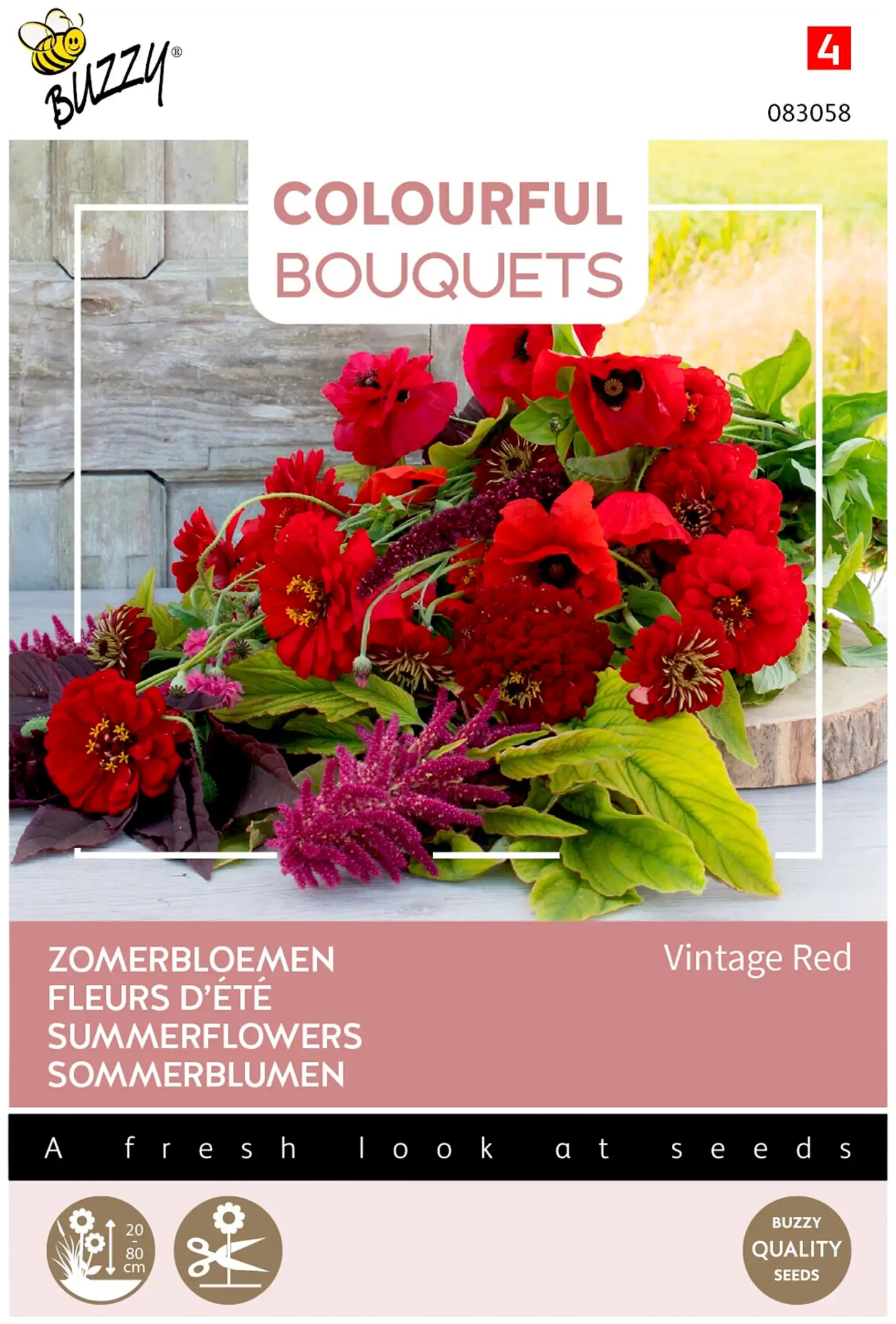 Buzzy® Colorful Bouquets Vintage Red, leikkokukkia punaisen sävyissä