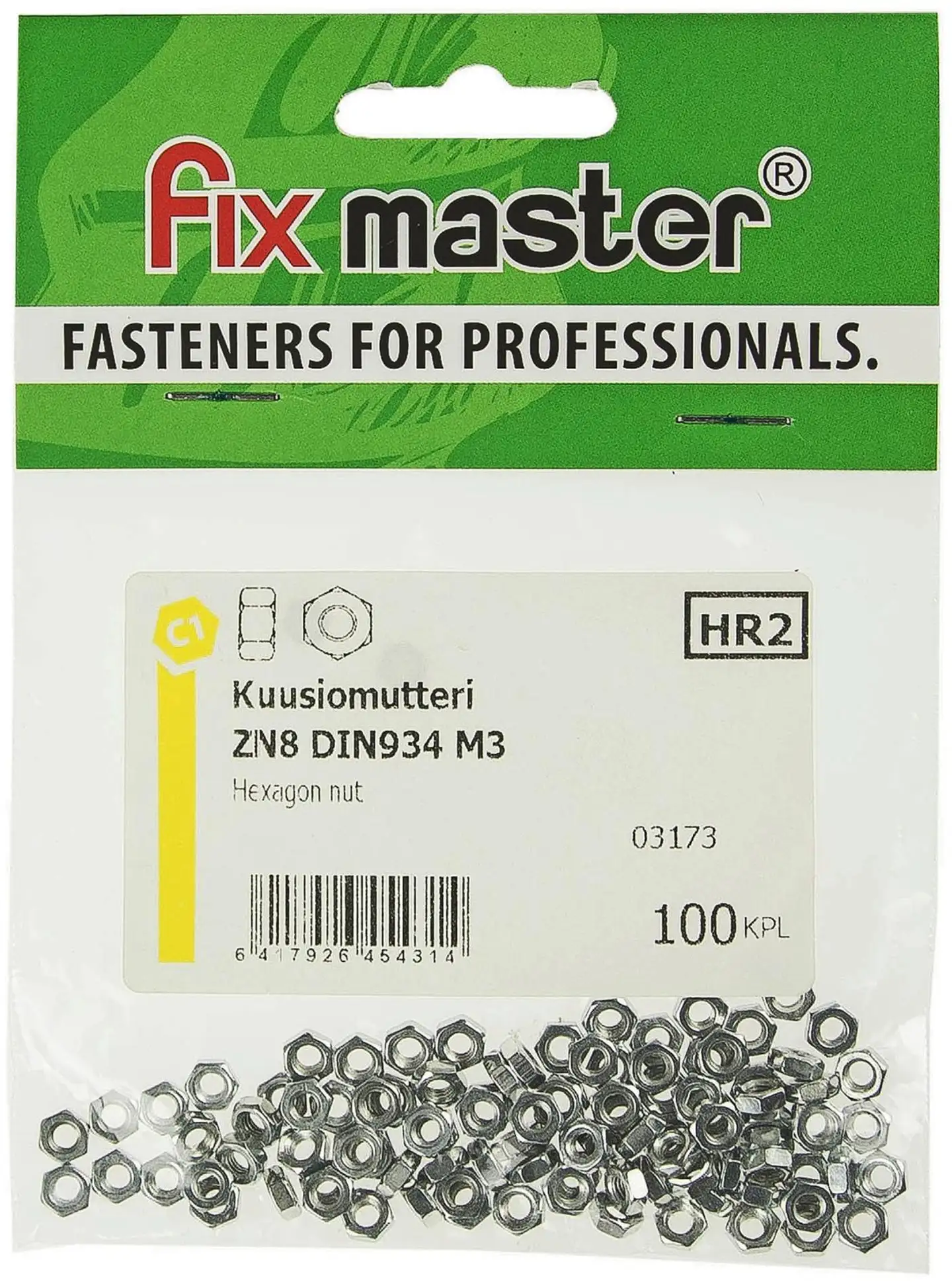 Fix Master kuusiomutteri M3 sinkitty 100kpl