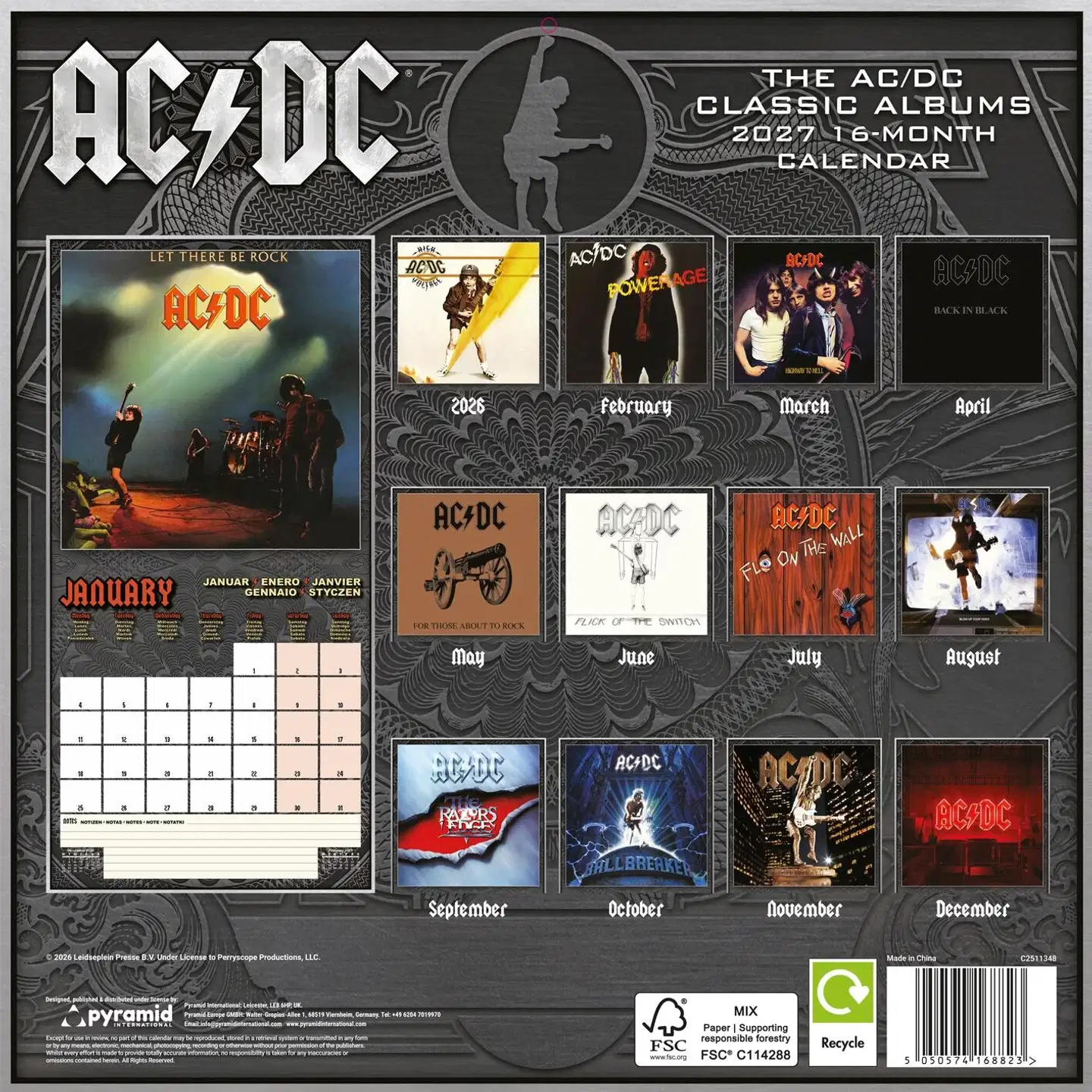 Neliökalenteri AC/DC 2027 30x30cm - 3