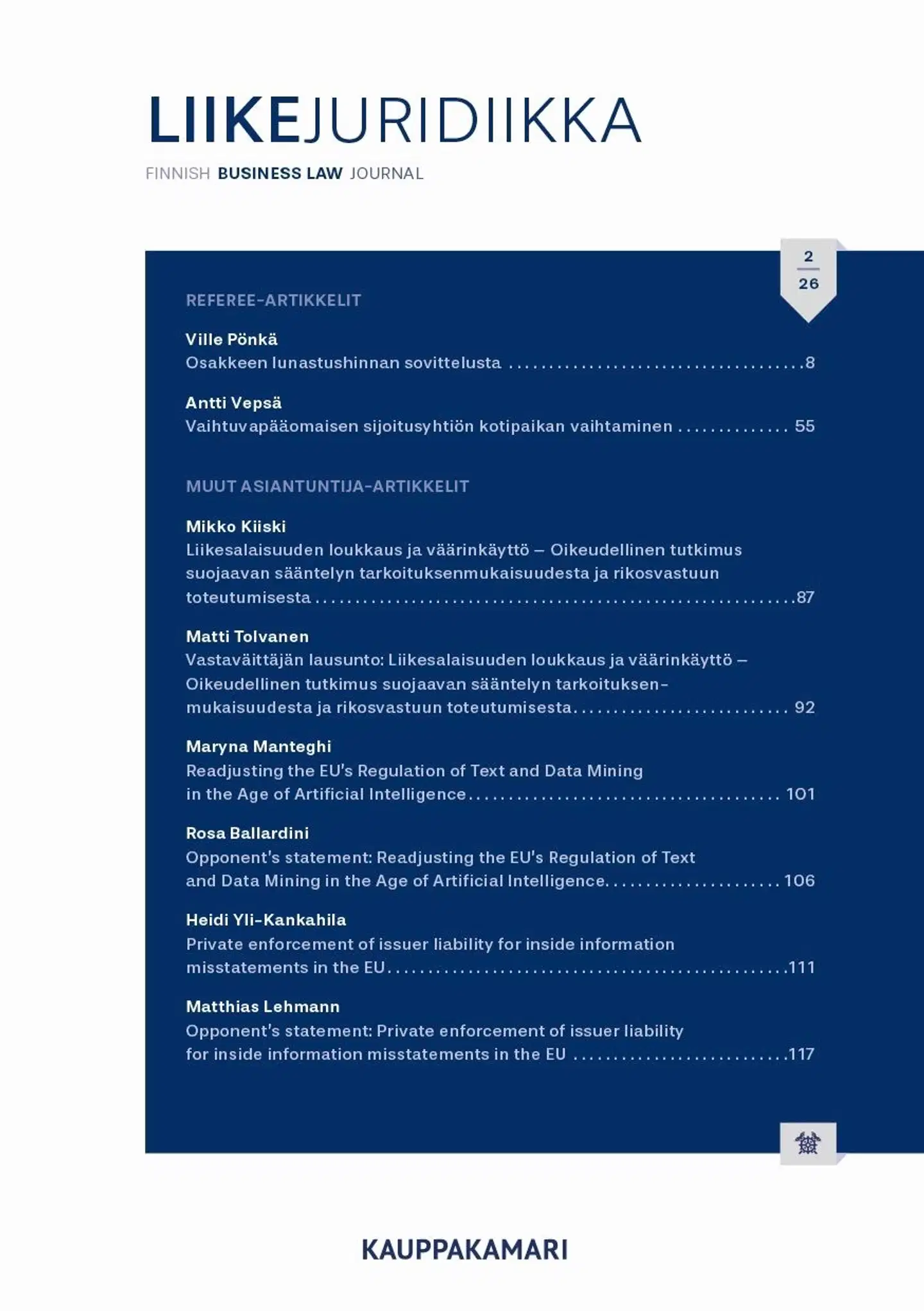 Liikejuridiikka 2/2026 - Finnish business law journal