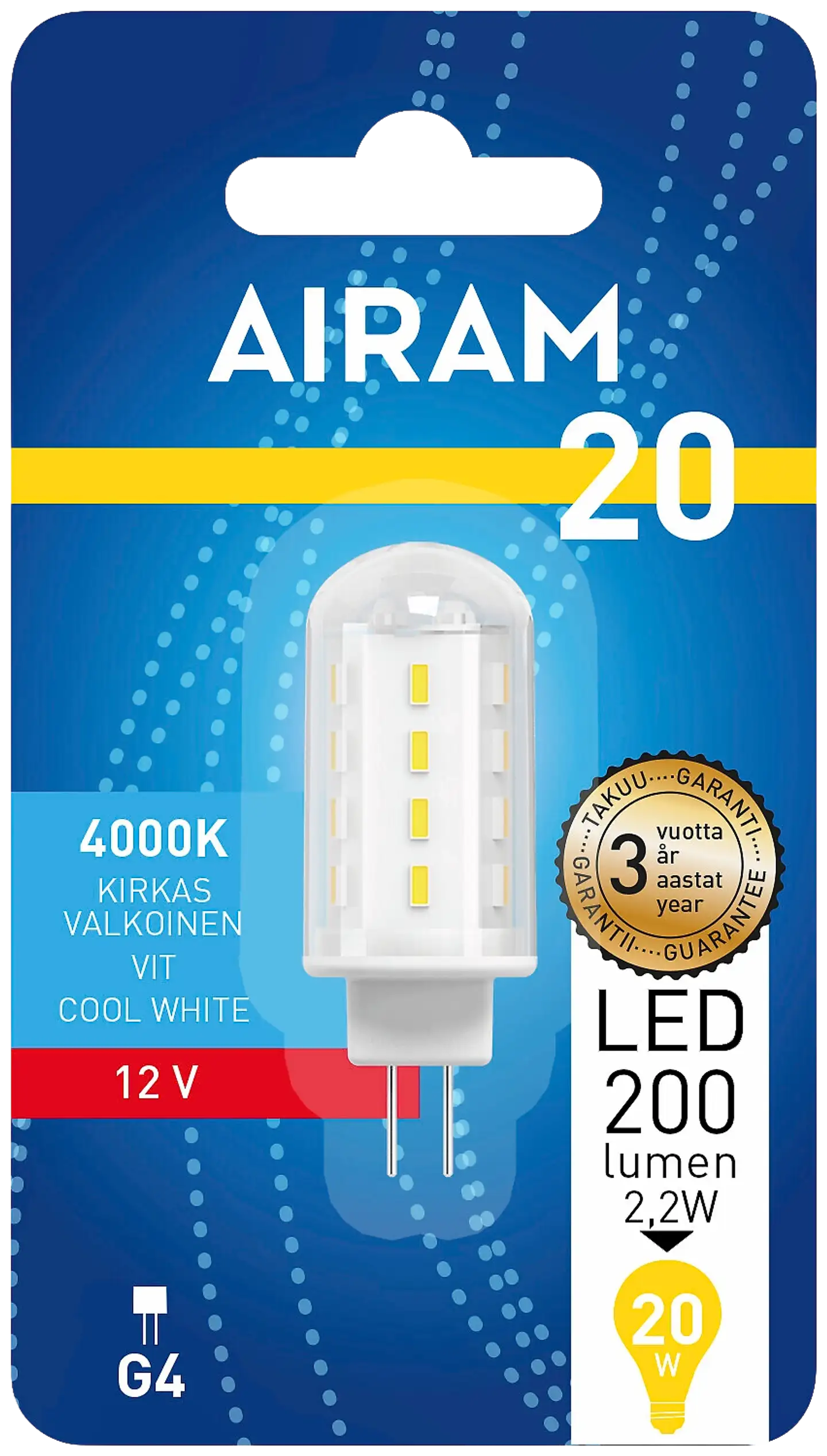 Airam Led polttimo 1.9W G4 220lm 4000K 12V, blister - 2