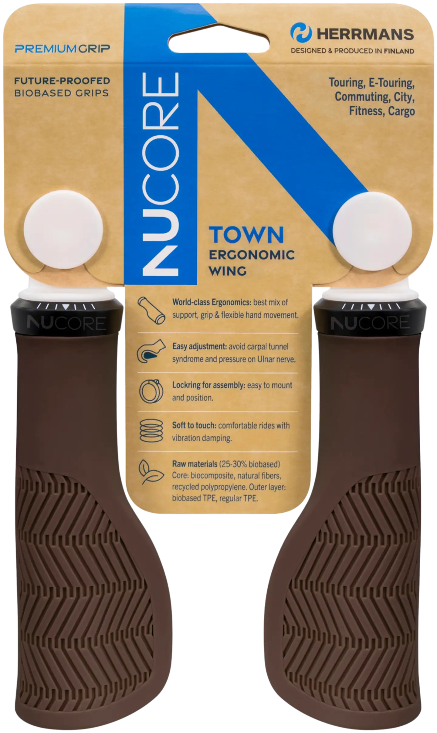 Herrmans biopohjainen kädensija nucore town wave 130mm brown  Ø22mm - 2