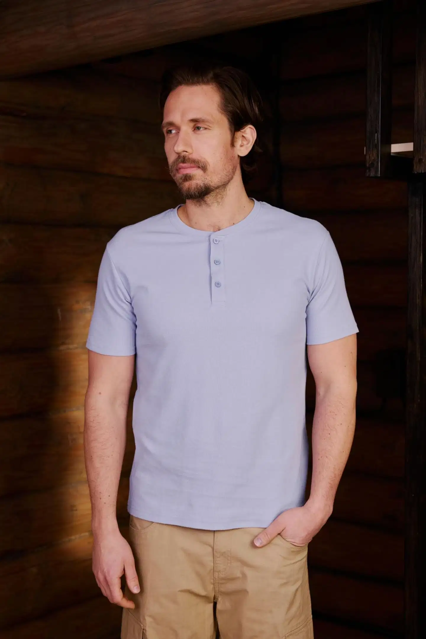 Reino&Aino miesten Henley T-paita Reino - Light Blue - 3