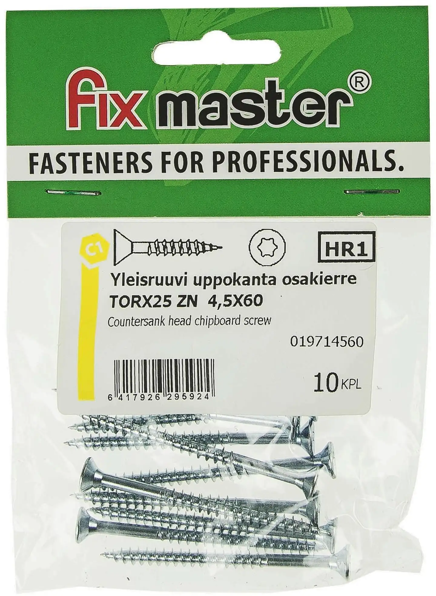 Fix Master yleisruuvi uppokanta osakierre 4,5X60 torx25 sinkitty 10kpl