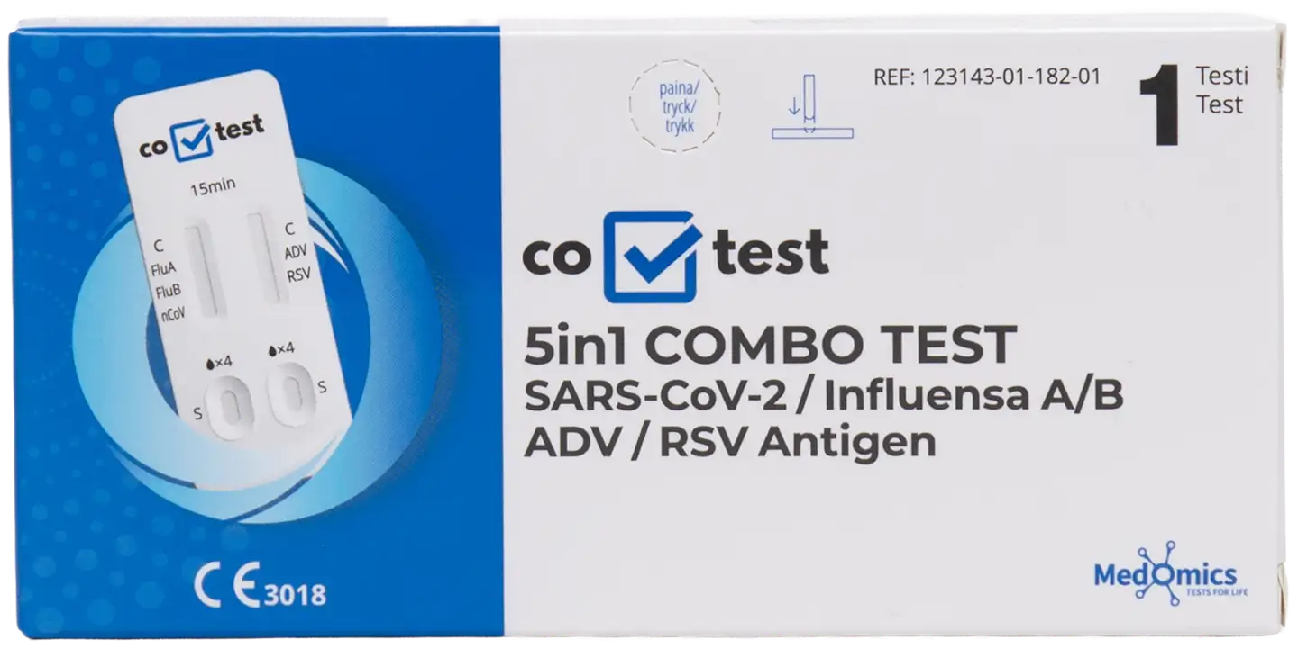 Co-Test 5in1 combo test sars-cov 2/ influensa a/b / adv / rsv-virusten antigeenien yhdistelmäpikatestipaketti (lfia) - 1