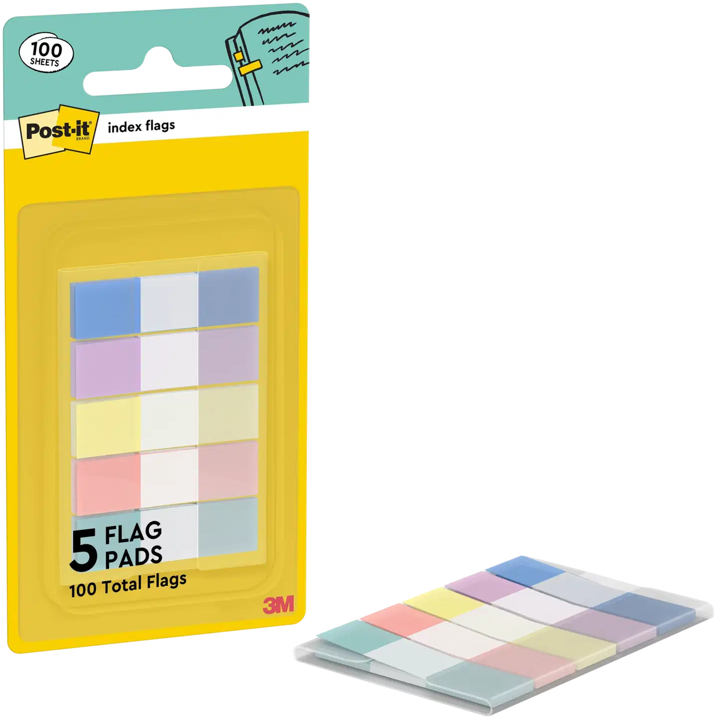 Post-it® teippimerkit 683-5PASTEL0, lajitelma pastellivärejä, 11,9 mm x 43,2 mm, 20 teippimerkkiä/väri, 100 teippimerkkiä/pakkaus, 1 annostelija/pakkaus - 2