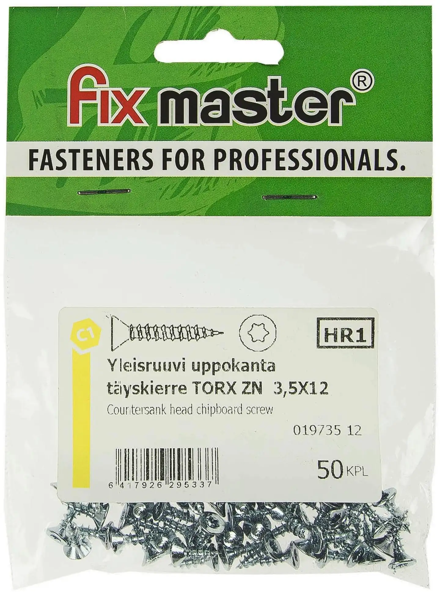 Fix Master yleisruuvi uppokanta täyskierre 3,5X12 torx15 sinkitty 50kpl