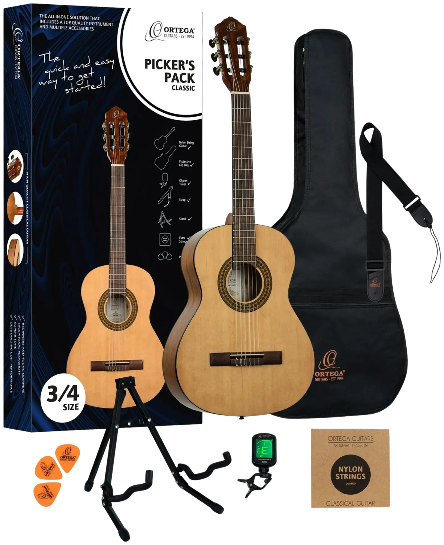 Ortega kitarapaketti klassinen 3/4