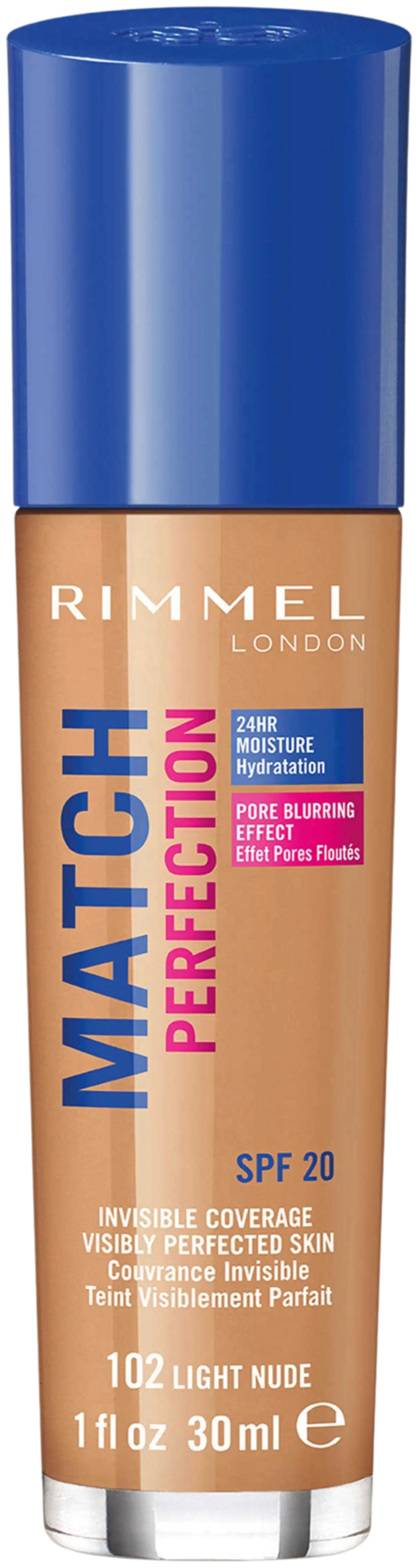 Rimmel 30ml Match Perfection Foundation SPF 20 102 Light Nude meikkivoide - 1