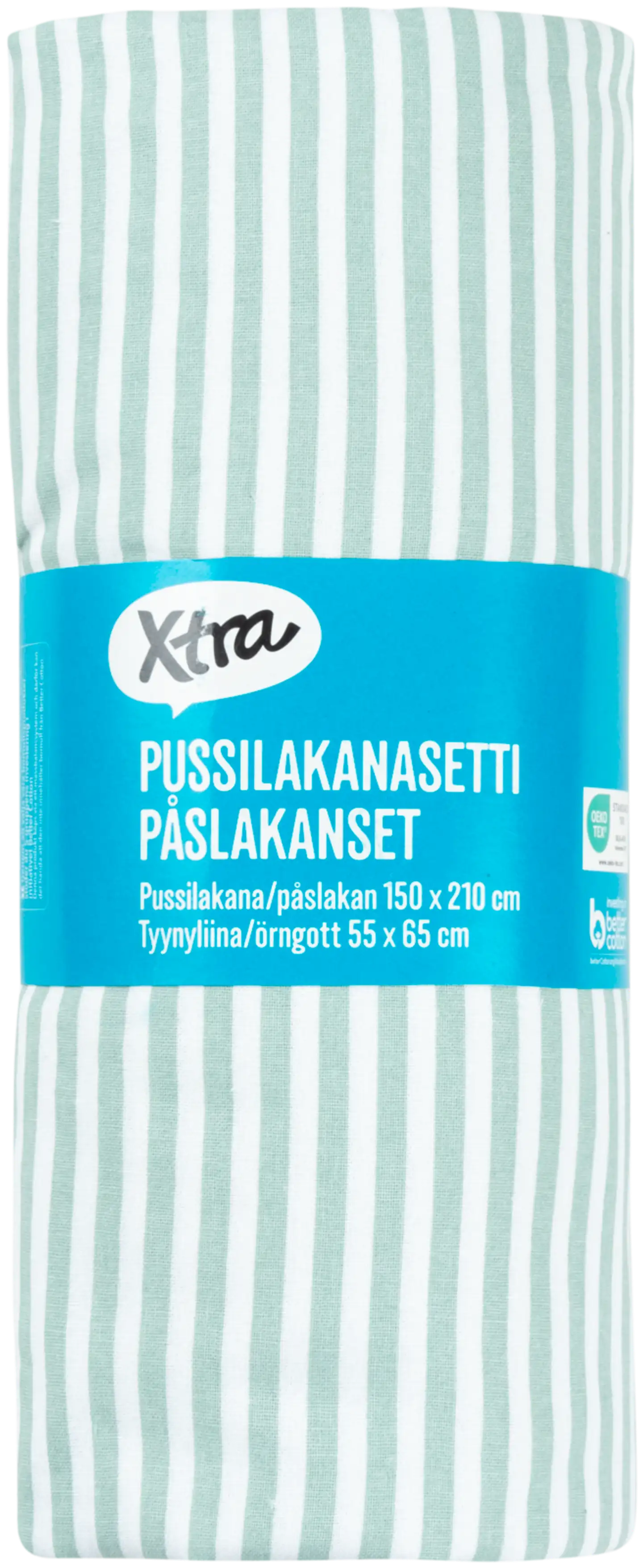 Xtra pussilakanasetti Lykke 150 x 210 cm + 55 x 65 cm vihreä/valkoinen - 2