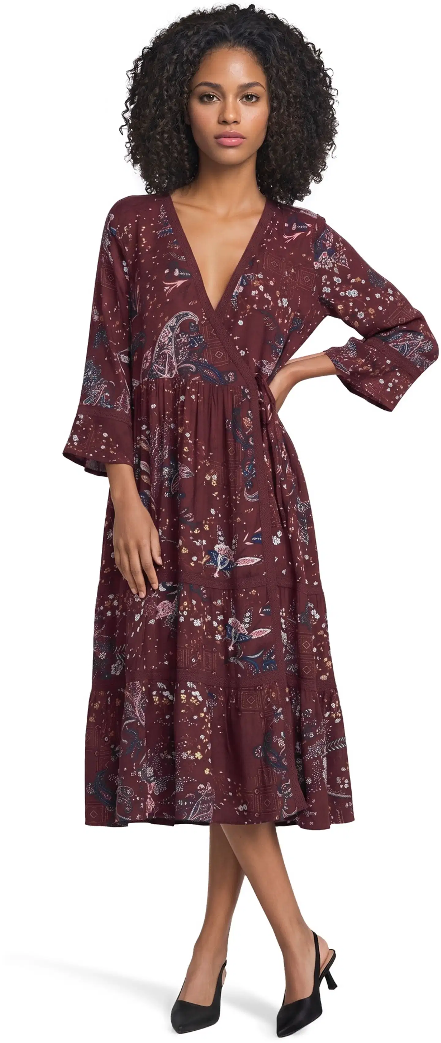 Margaux Riviera naisten kuviollinen midi kietaisumekko SOK-007 - WINE - 1