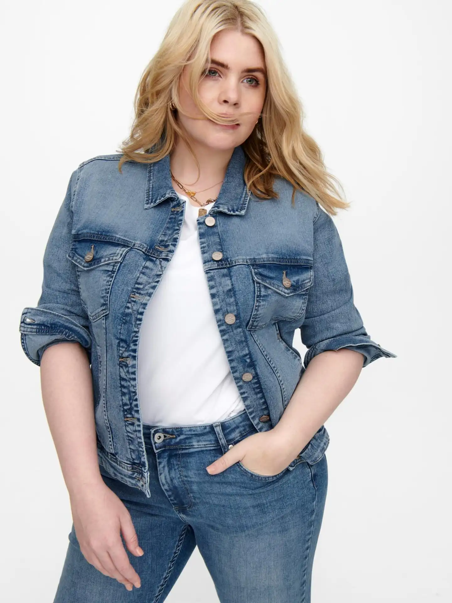 ONLY CARMAKOMA naisten farkkutakki Carwespa - LIGHT BLUE DENIM - 4