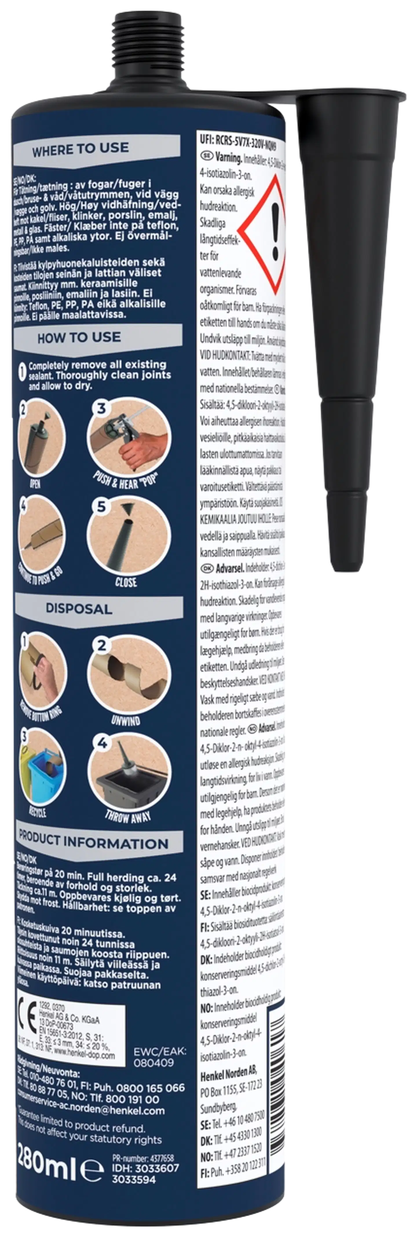 Pattex Saniteettisilikoni väritön 280ml - 2