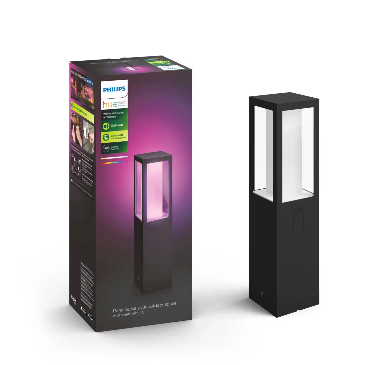 Philips Hue Impress -pylväsvalaisin ulkokäyttöön 16W 2000-6500K 590LM musta - 4