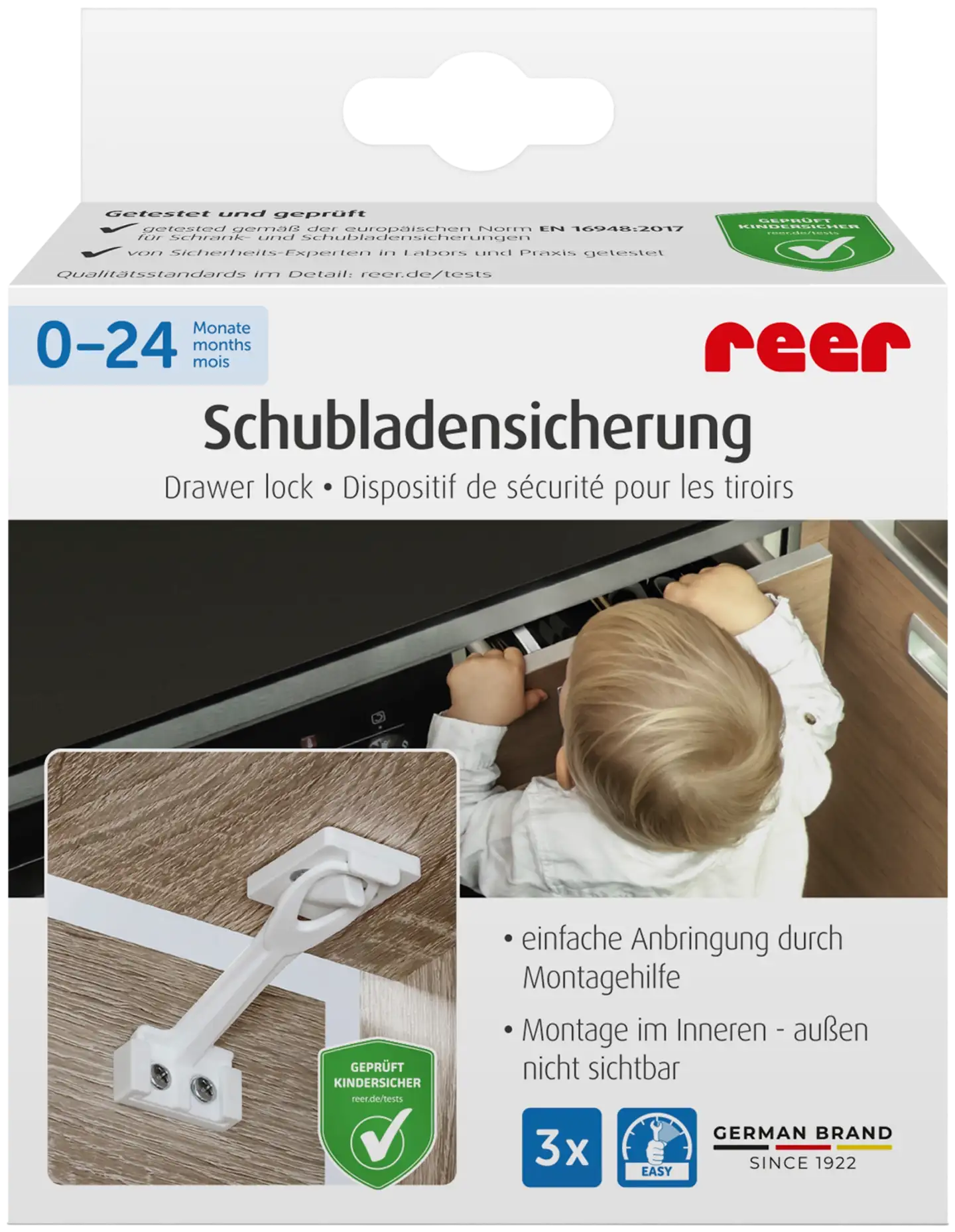 Reer lapsilukko laatikkoon ja oveen 3 kpl valkoinen - 1