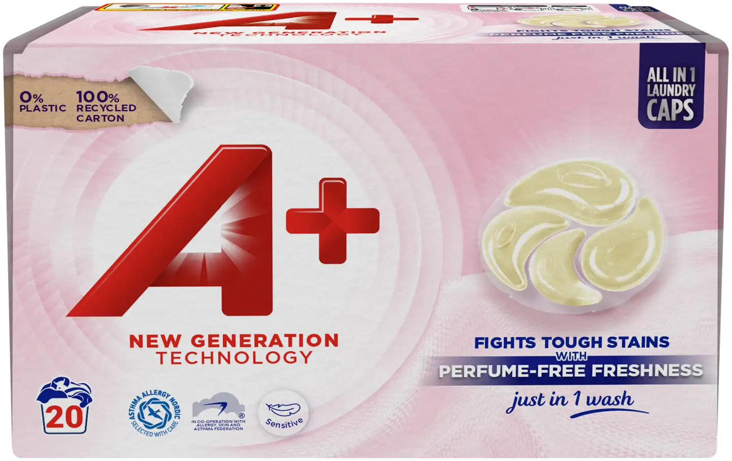 A+ Active4 Caps Perfume free pyykinpesukapselit 20kpl