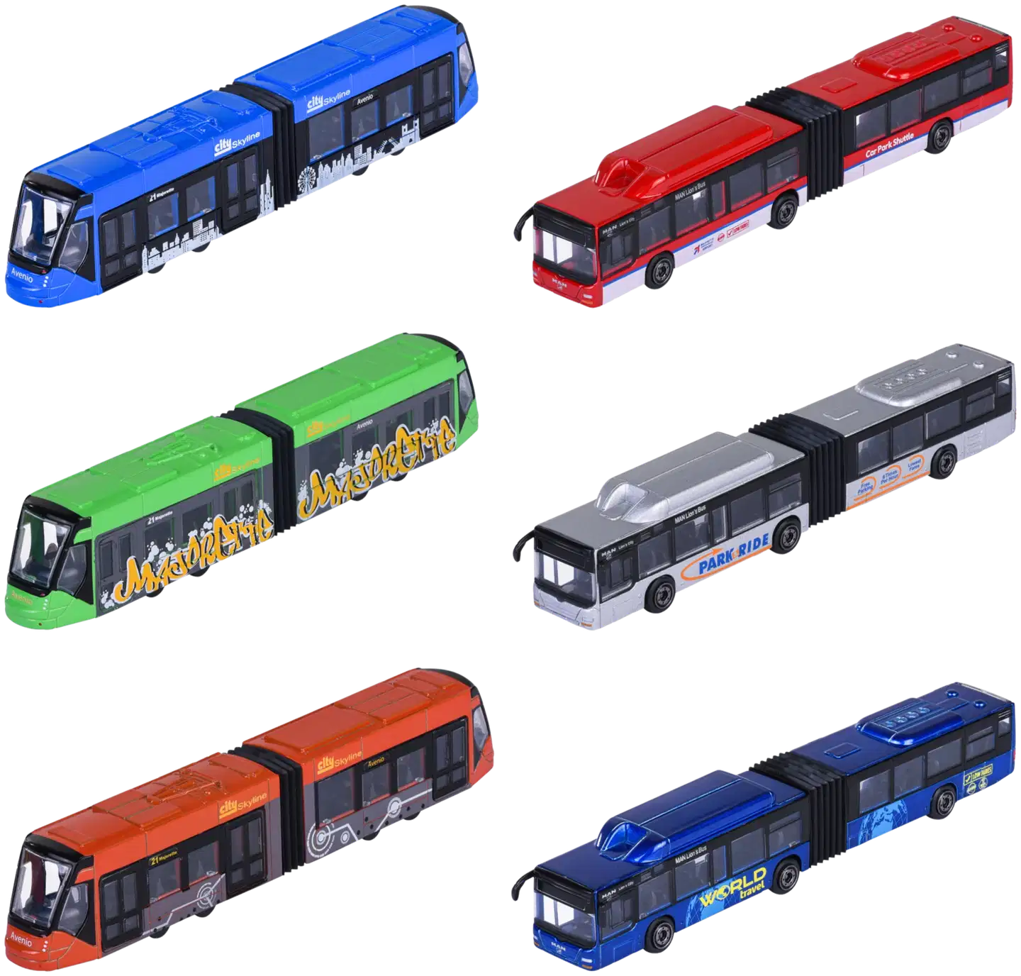 Majorette MAN linja-auto tai Avenio raitiovaunu, 20 cm, metallivalettu, die-cast runko, lajitelma, useita erilaisia, myydään yksittäin - 2