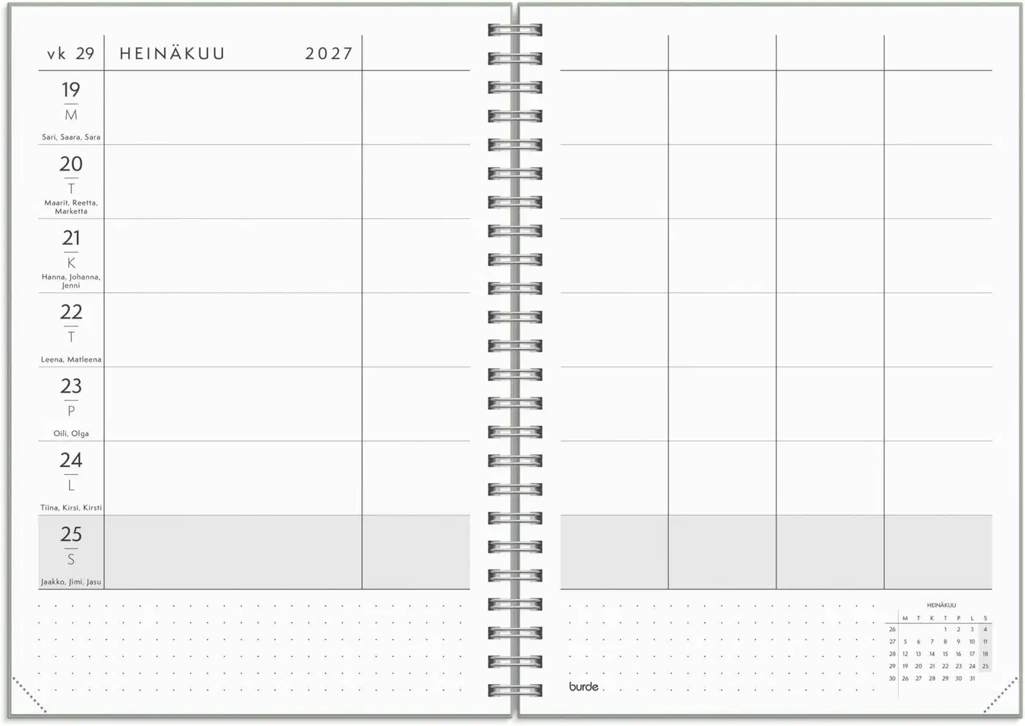 Burde kalenteri Plan more A5 26/27 - 2